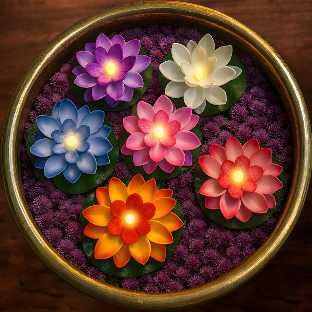 5 Pcs Floating Lotus Diyas for Water Decoration | Multicolor LED Candle Lights for Home Decor, Mandir, Urli Bowl, Pond, Wedding, Valentine's Day, Christmas, Diw
