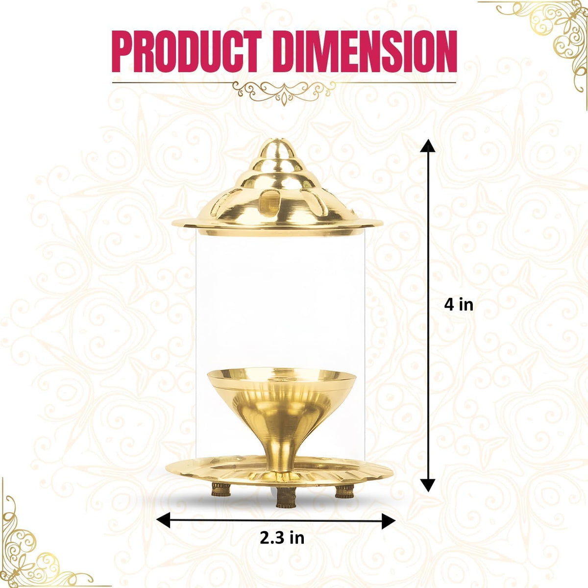 Klassic 4 Inch Navjyoti Akhand Diya with Borosilicate Glass Shade | Pure Brass Oil Lamp for Mandir, Pooja, Daily Prayer, Diwali, Prayer Room, Wick Holder Festiv