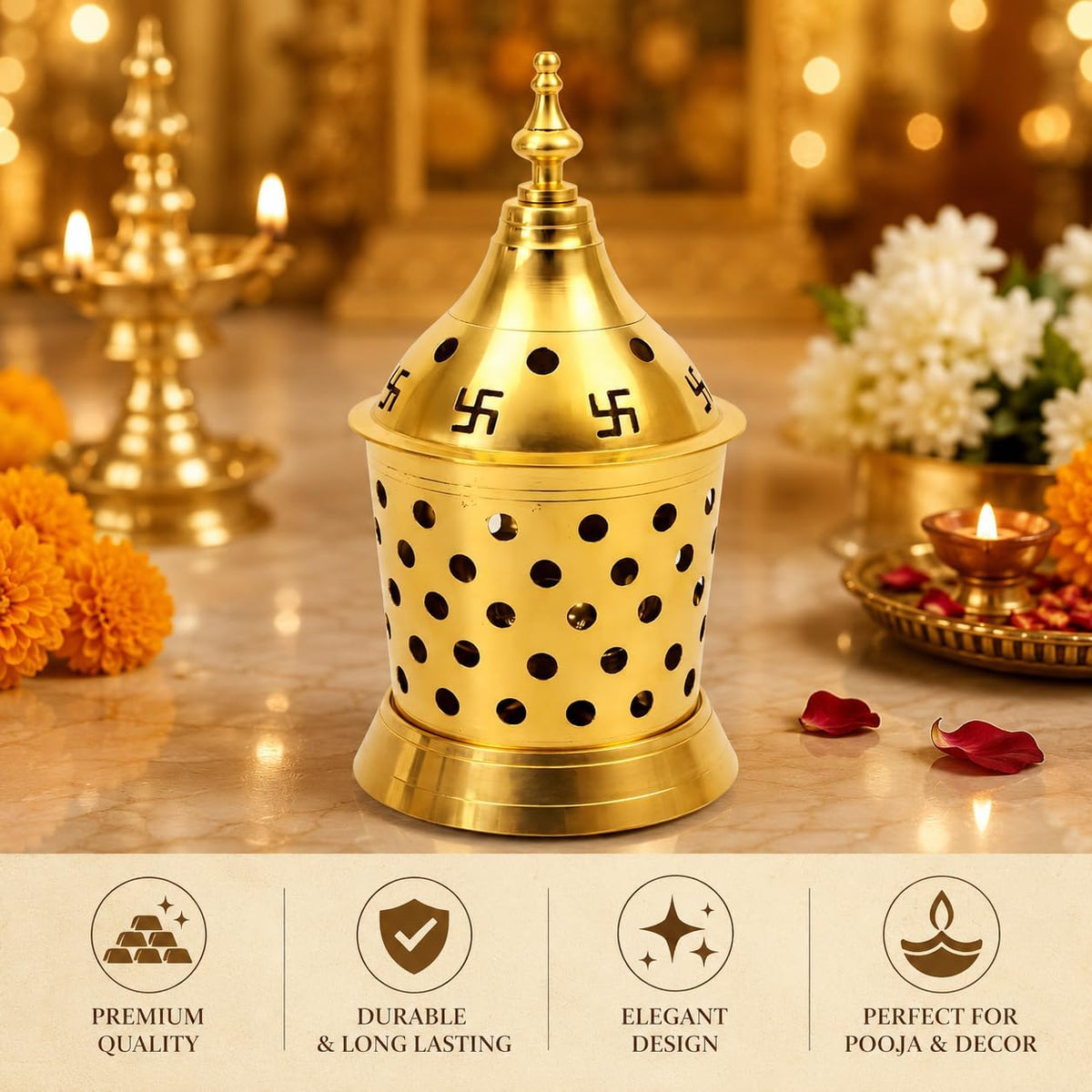 Brass Akhand Diya with Jyoti Diya Cover Divi Oil Lamp for Temple Spiritual Oil Wick Lamp Large