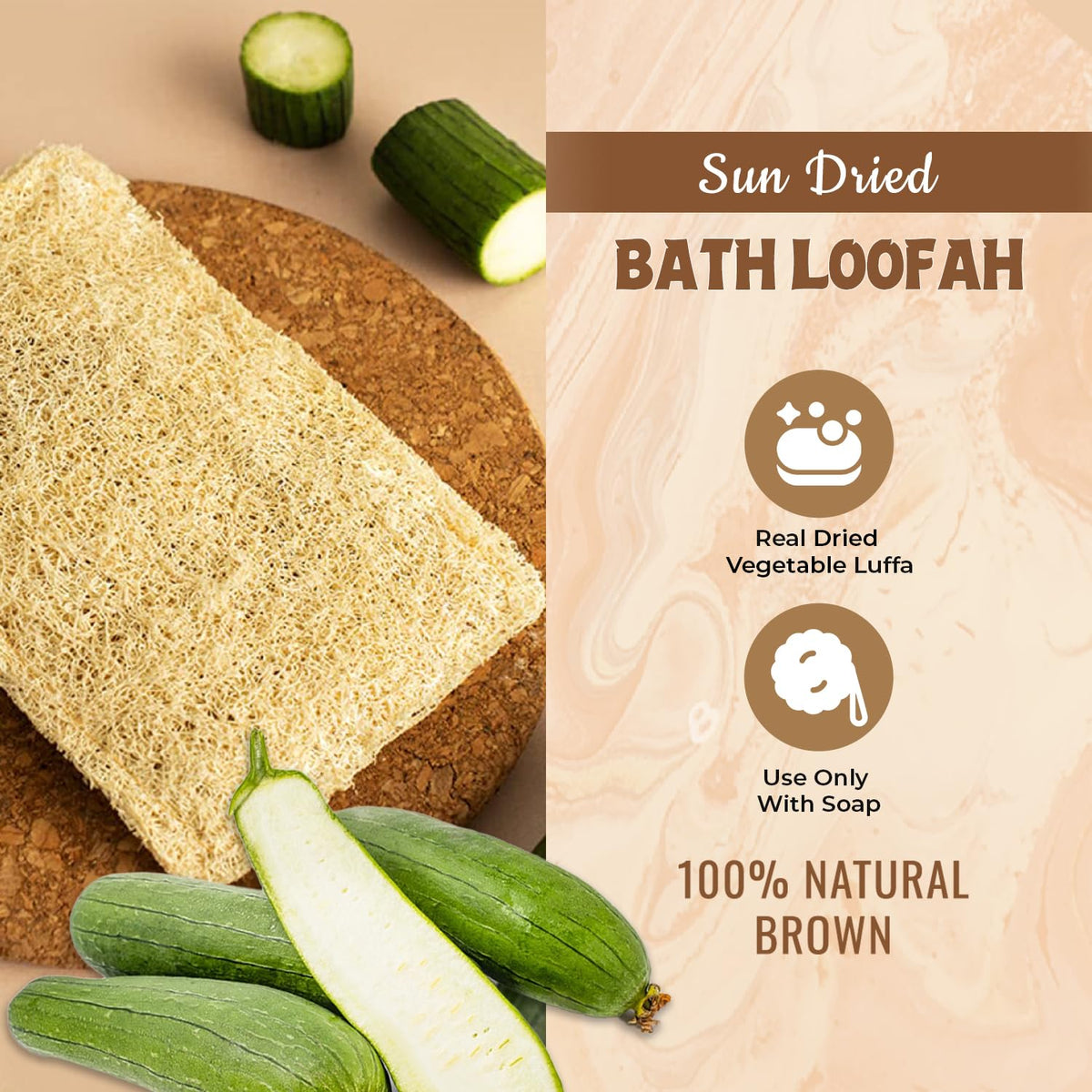 Ross Natural Sun-Dried Loofah | Organic Exfoliating Bath Sponge & Scrubber for Men & Women | Deep Cleansing Luffa for Shower, Skincare & Body Care | Eco-Friendl