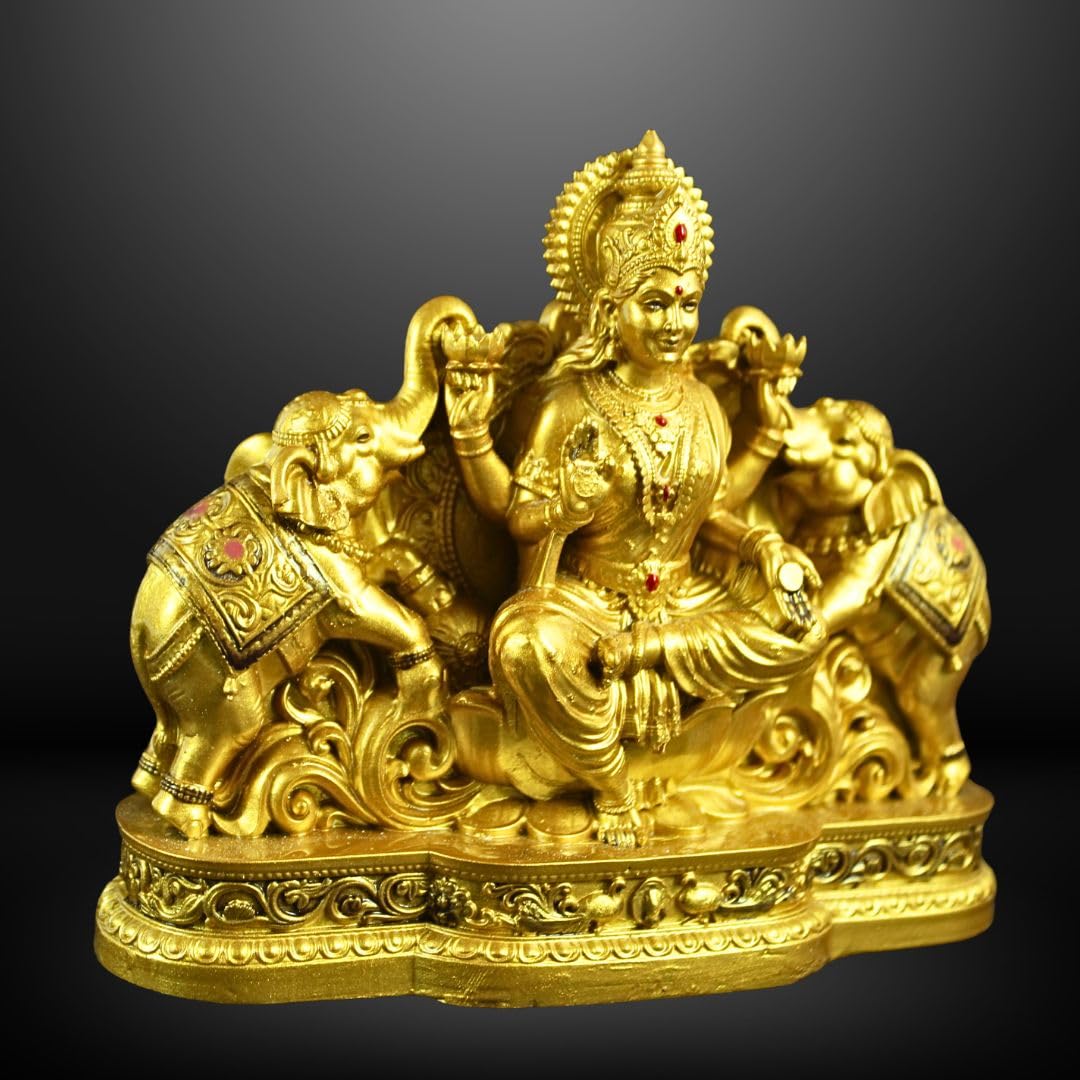 Goddess Lakshmi Laxmi Devi MATA Idol - 4.5 Inches Polystone Material Murti - Colour - Brass, Silver – Perfect Statue for Car Dashboard, Home, and Office Decor I