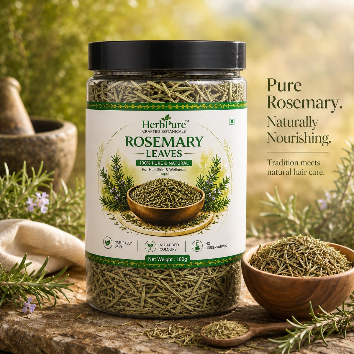 HerbPure Dry Rosemary Leaves 100g | 100% Natural | For Hair & Skin