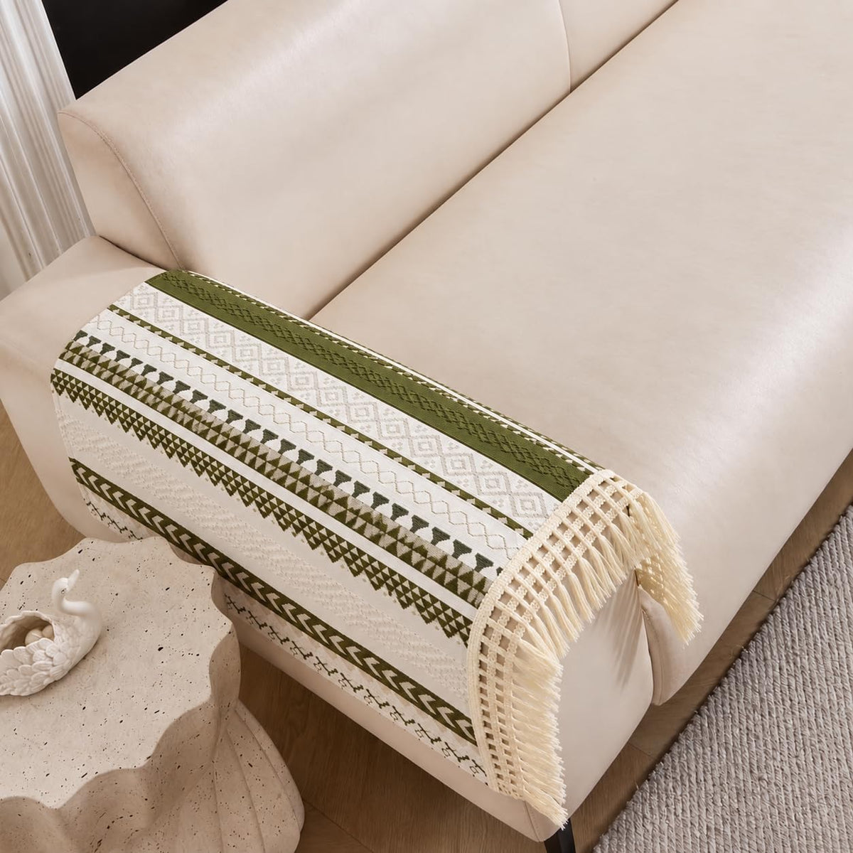 HOMETHREADS Innovative European Premium Style Anti Slip Cotton Sofa Cover Mat with PVC Backing for Non-Slip Comfort (Green, 2Pc Armrest Mat | 70x50cm) Green 2Pc