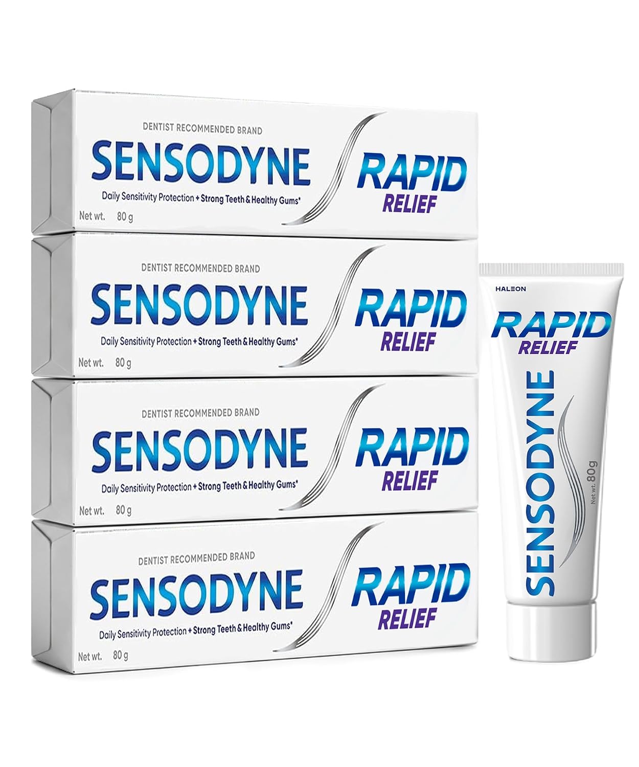 Sensodyne Toothpaste Rapid Relief | Fast Sensitivity Relief Tooth Paste Combo Pack - 320gm (80gm x 4) | Fresh Taste | Dentist Recommended