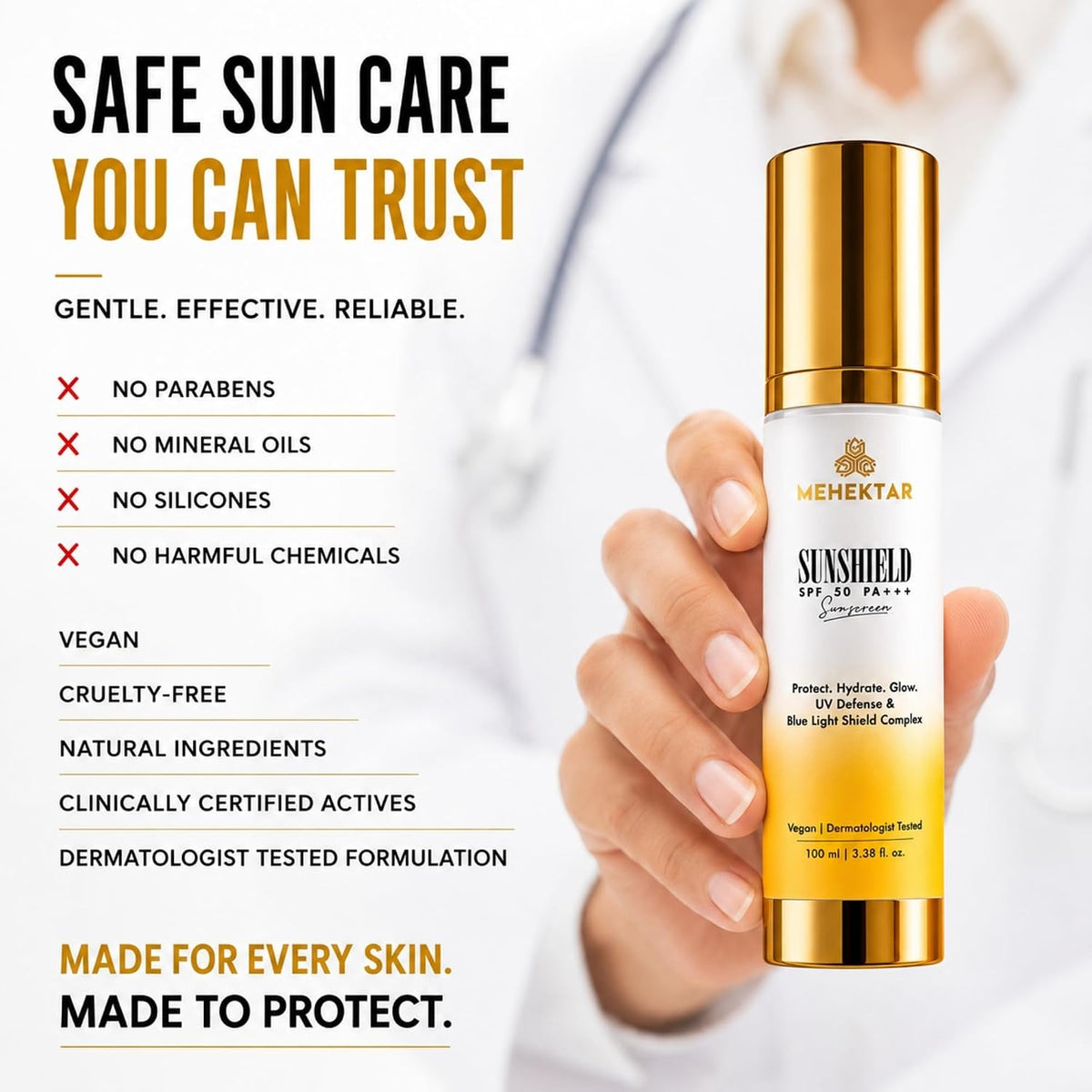 Gel Sunscreen SPF 50 PA+++ for Face, Broad Spectrum UVA & UVB Protection, Transparent Lightweight & Non-Greasy Formula for Oily Skin with Aloe Vera & Vitamin B3