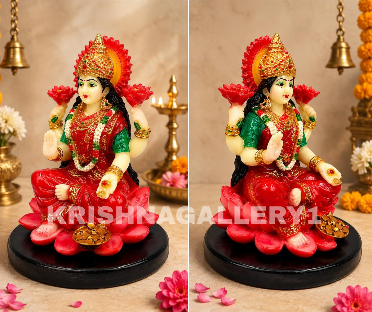 KRISHNAGALLERY1 Marble Look Laxmi Mata Ji Murti Statue Goddess Laxmi Idol For Pooja Gift Good Luck Money 4 Inch, Multi-coloured Laxmi ji