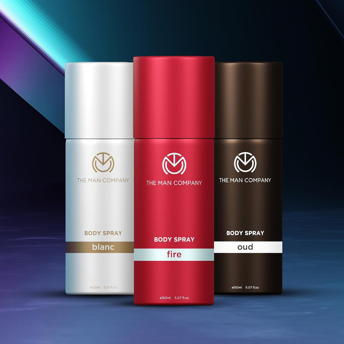 The Man Company Oud, Fire & Blanc Body Spray Combo Pack For Men | Premium Long-Lasting Fragrance, Everyday Use Deo, 150ml (Pack Of 3)