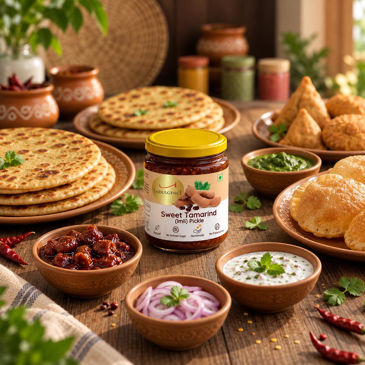 INDULGENCE Tamarind Pickle (Imli Achar) 200g × 2 | Sweet & Tangy | Organic Jaggery, Rock Salt, Red Chilli & Panch Phoran | No Refined Sugar, No Preservatives Pa