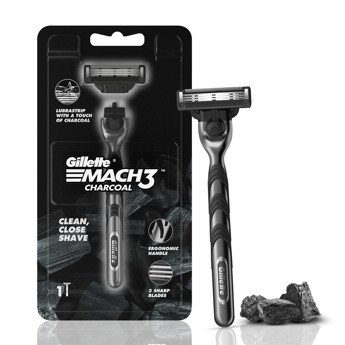 Gillette Mach3 Charcoal Shaving Razor for Men with New Enhanced Lubrastrip with a Touch of Charcoal for a Clean Close Shave & Gillette Mach 3 Manual Shaving Raz