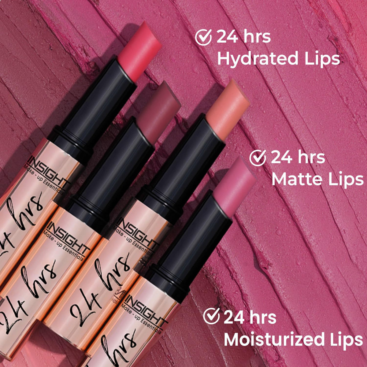 INSIGHT 24 Hrs Non-Transfer Matte Lipstick | Lightweight, Highly Pigmented, Long Wear | Kiss Proof & Smudge Proof | With Vitamin E & Jojoba Oil | Vegan, Toxin F