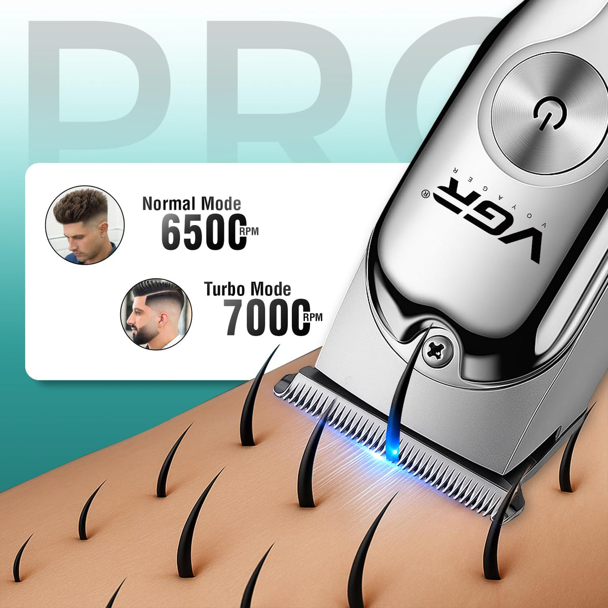 VGR V-071 Professional Beard Trimmer for Men, 2X Fast Charging, USB Type C, 120 Min Runtime, Hair Trimmer, Cordless, 3 Length Settings, 2 Year Warranty (Silver)