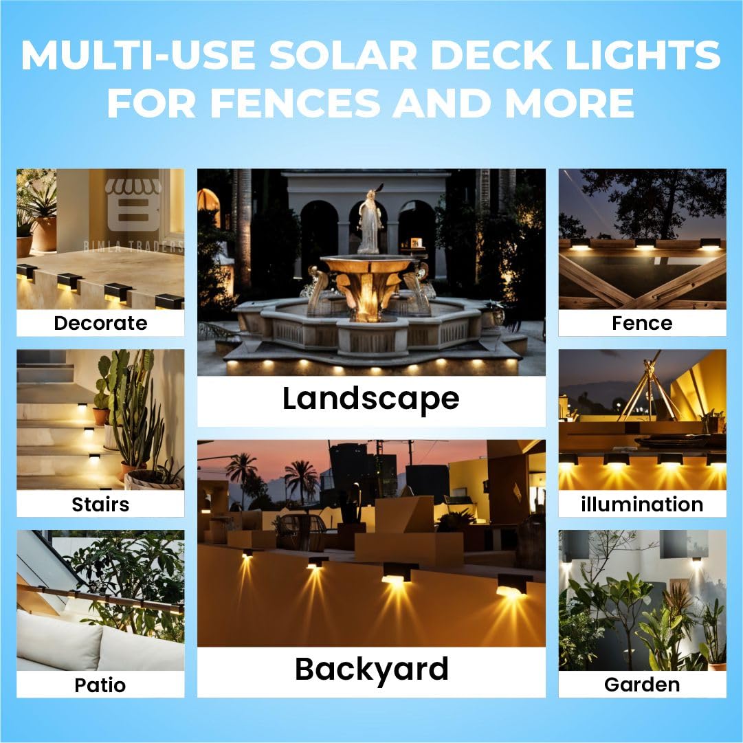 BTAG Solar-Powered Deck Light – IP65 Waterproof LED Step, Stair, Fence & Railing Light with Wide-Angle Illumination, Rechargeable Outdoor Lighting for Yard, Pat