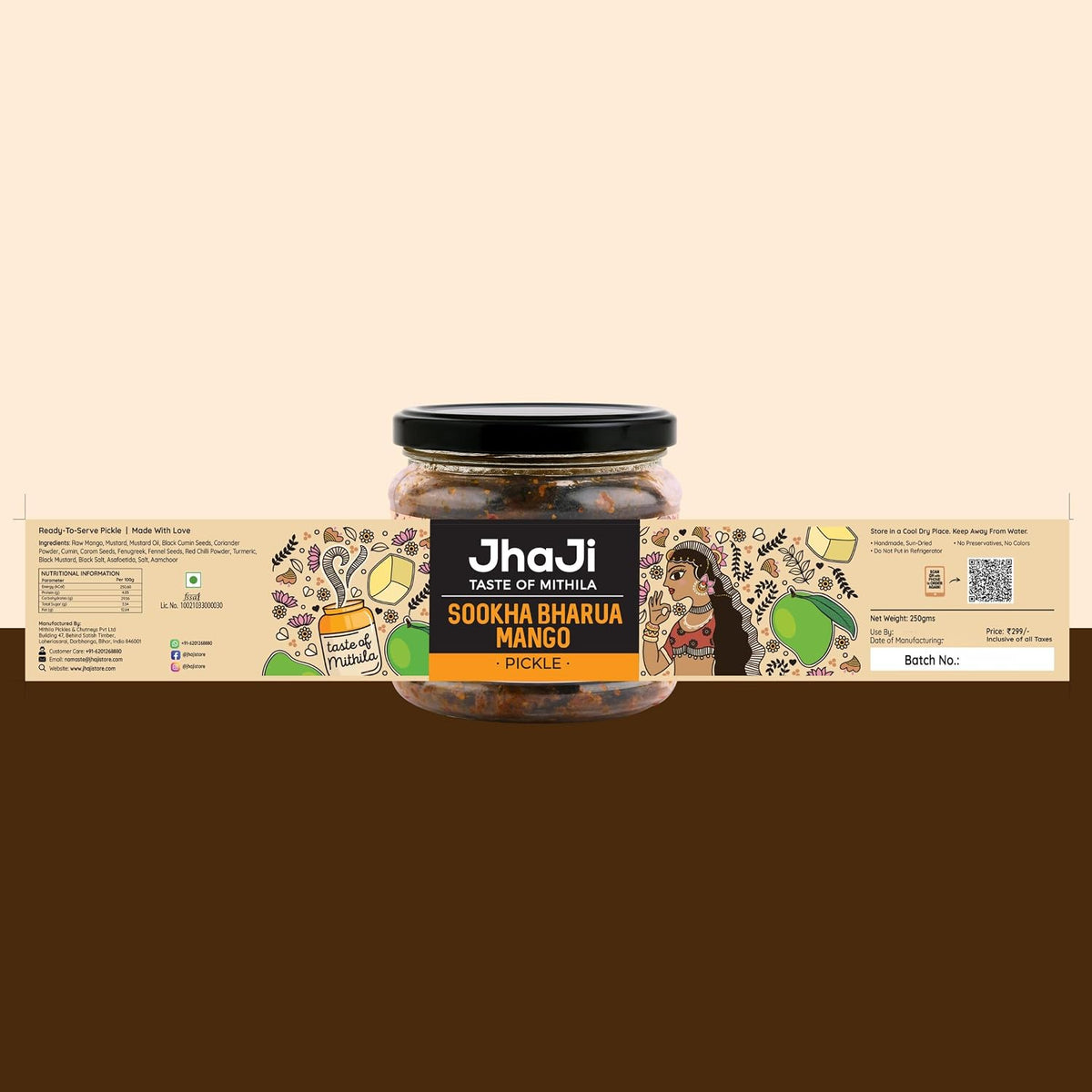 JhaJi Store Aam ka Sookha Bharua Achar | Dry Stuffed Mango Pickle, Bihari Style | Homemade, Sun-Dried, Tangy & Salty | With Little Oil & Bold Masala | 250g Plas