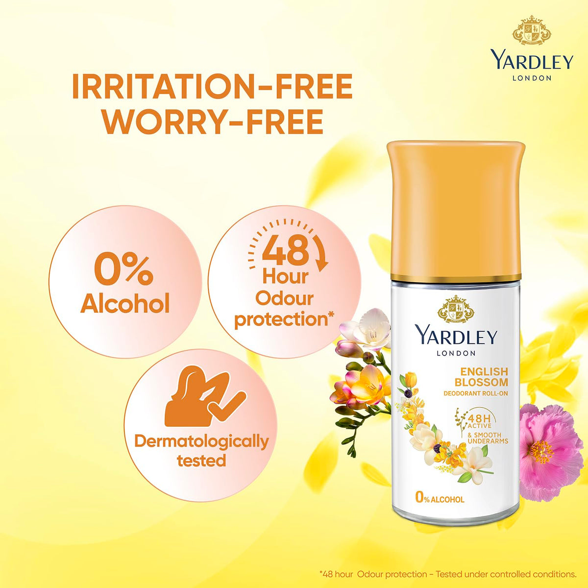 Yardley London English Blossom | Underarm Deodorant Roll On| With Licorirce Extract & Floral Extracts | Smooth & Eventoned Underarms | 72 H Long Lasting Floral