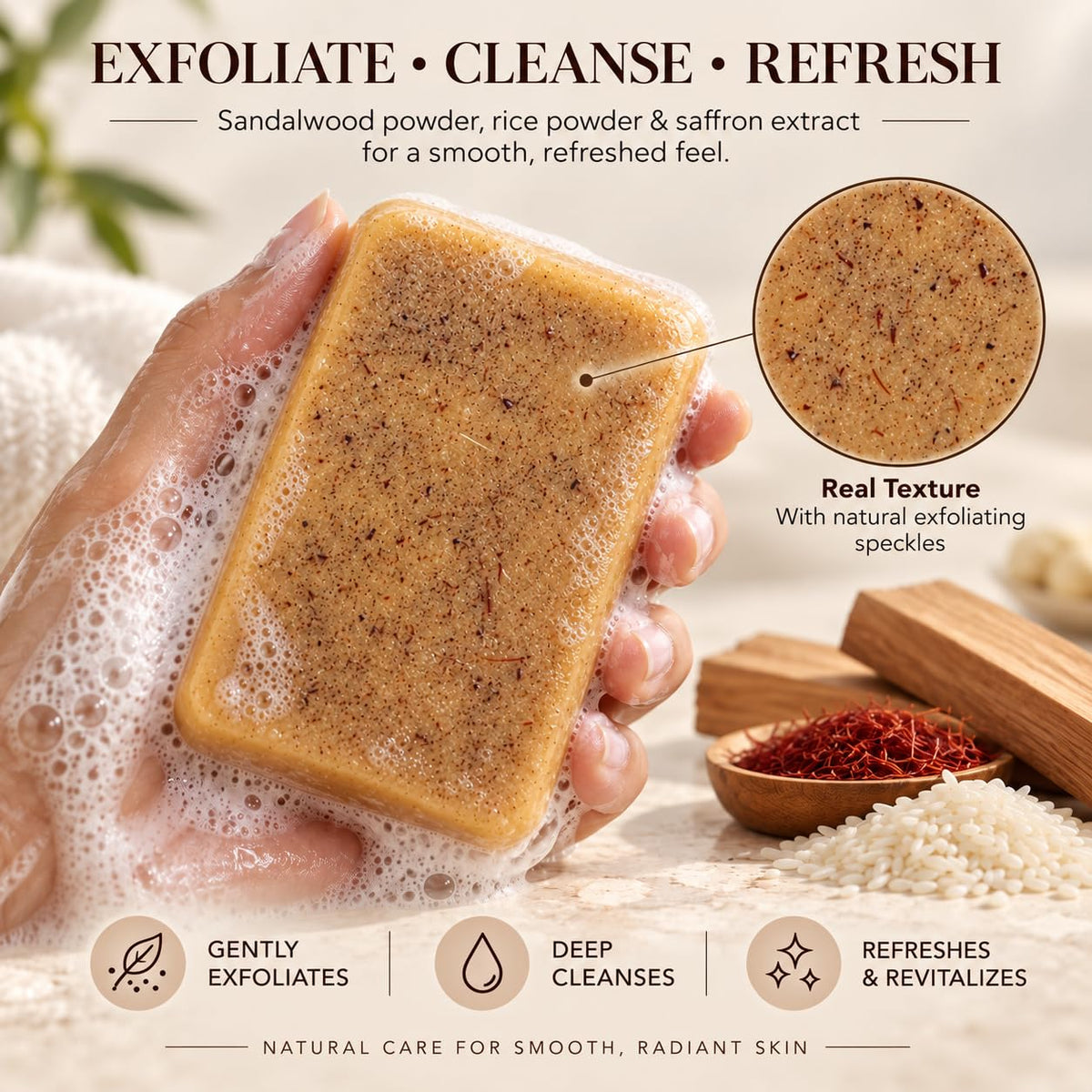 Magic Soap Tan Removal Sandalwood & Saffron Handmade Bar Men & Women PACK OF 3 100 g (Pack of 3)