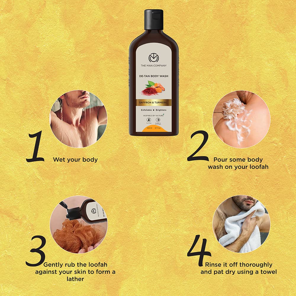 The Man Company De Tan Bodywash for Men with Saffron, Turmeric & Walnut Breads for Skin Brightening 200 ml | Tan Removal Shower