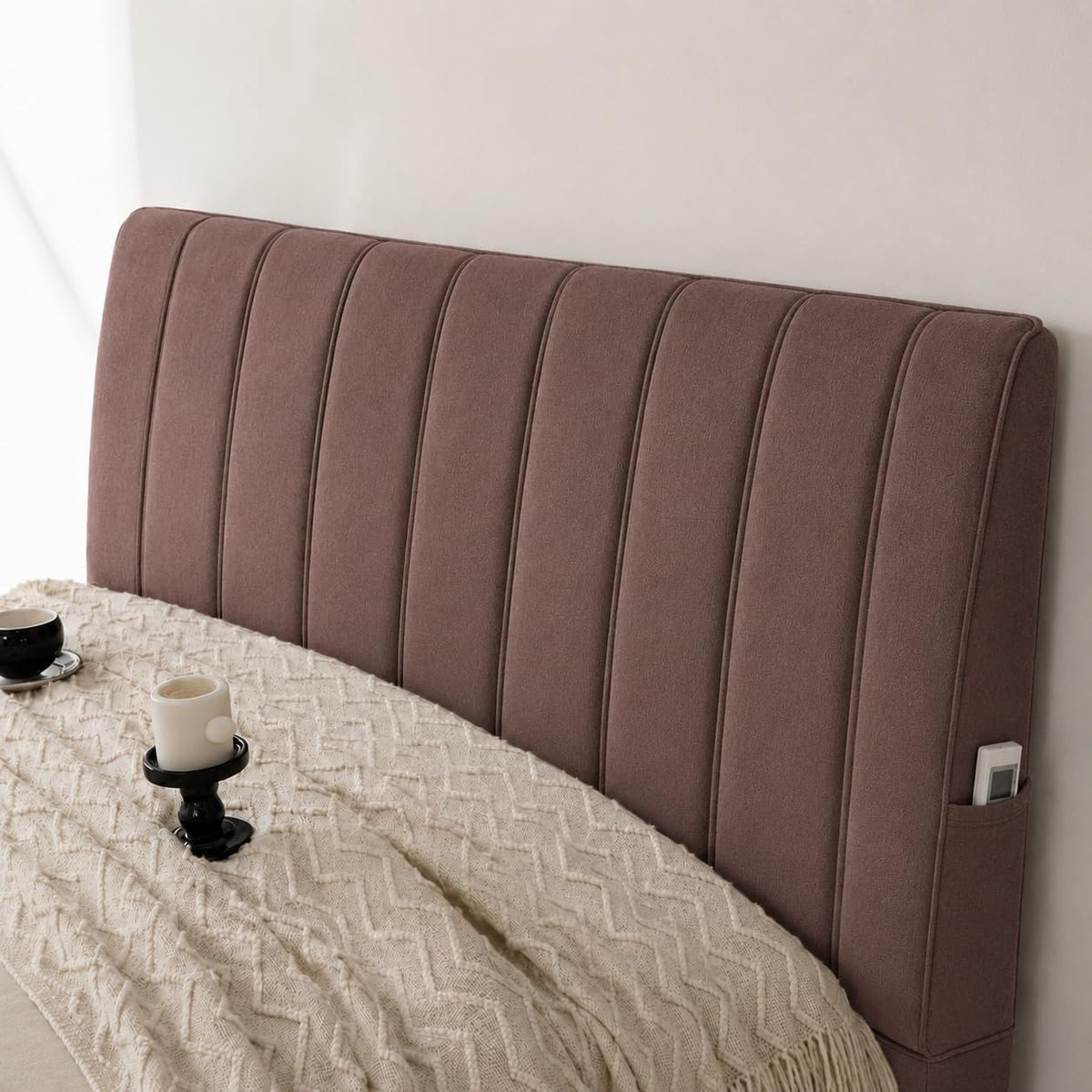 HOMETHREADS Velvet Headboard Cover with Light 6–8mm Foam Padding | Fits 6 Ft Bed Back Only | Measure Length & Height Before Buying | Soft Backrest Protector | C