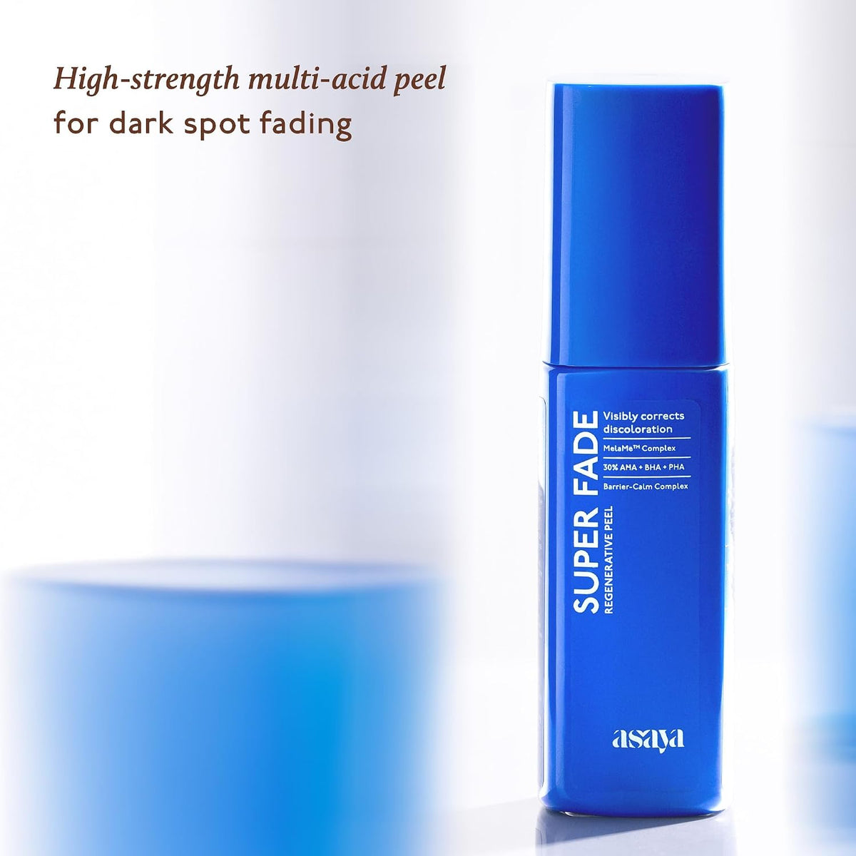 Asaya Super Fade Regenerative Peel with MelaMe™ Complex | 30% AHA + BHA + PHA Peeling Solution for Glow, de-tan, Dark Spots & Uneven Skin Tone | Visibly brighte
