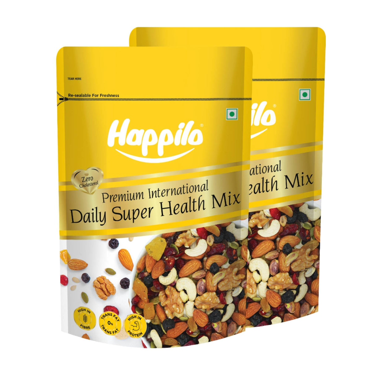 Happilo Premium International Daily Super Health Mix 160g (Pack of 2) | Premium Superfood Mix of Nuts, Seeds, Dry Fruits & more | Perfect Party Mix Snack | Vega