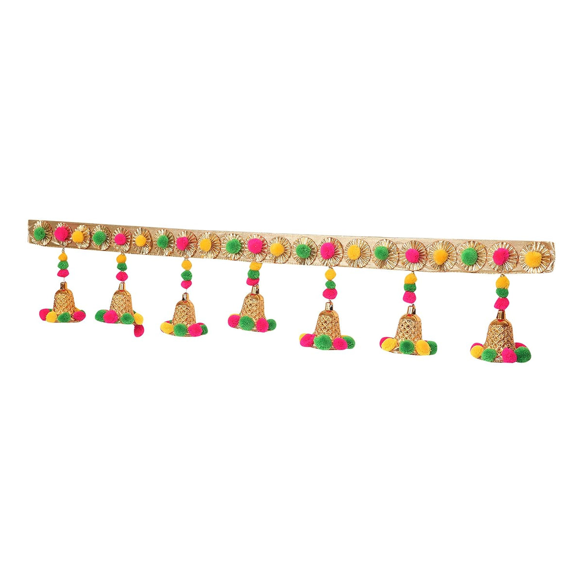 Smizzy 7 Golden Bells Bandarwal Torans for Entrance Door Latest | Pooja Room Decoration Items | Seemantham Decoration Backdrop Traditional | Diwali Home Decorat