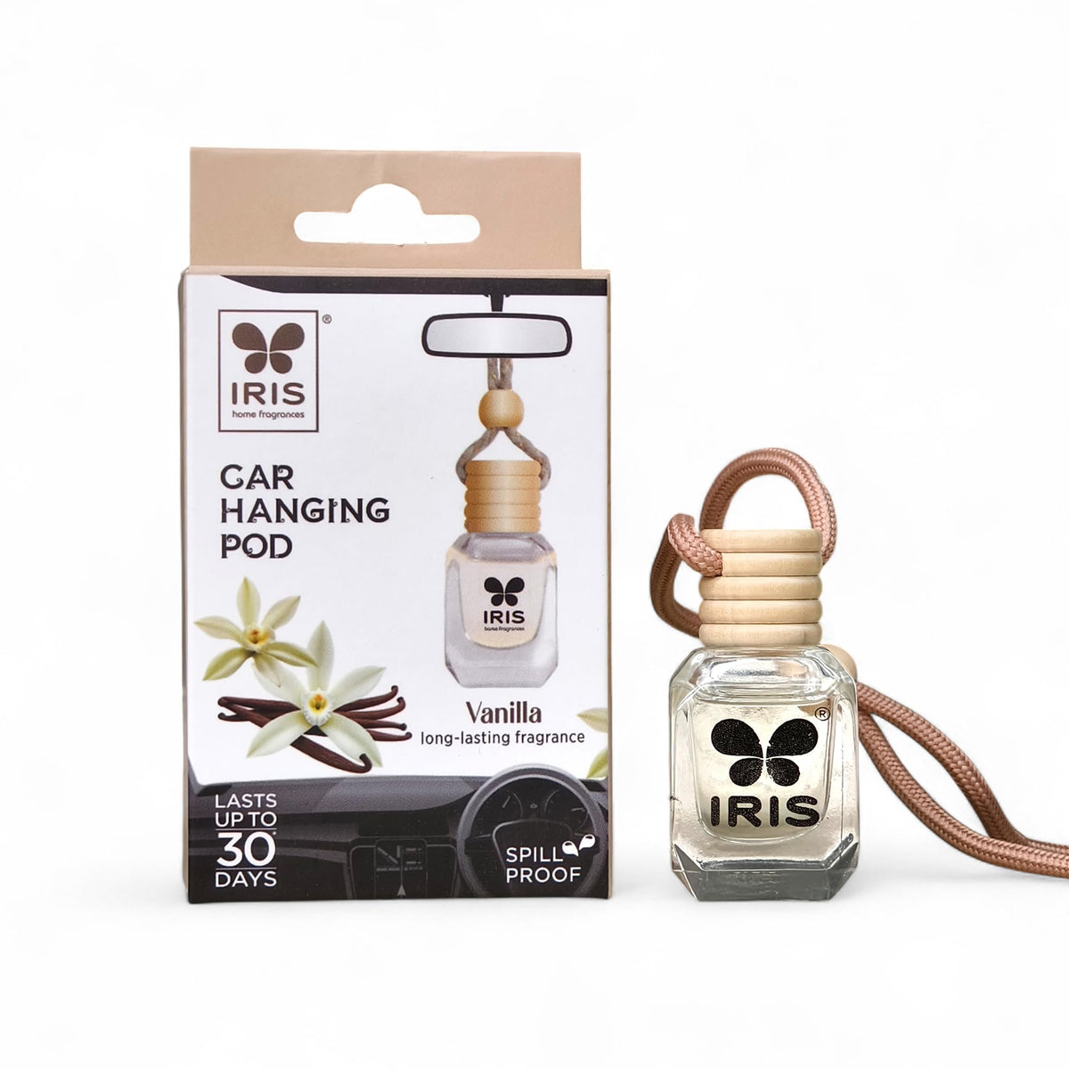 IRIS Car Hanging Pod Air Freshener – Vanilla | 10ml | Compact design, Consistent Aroma - lasts up to 30 days