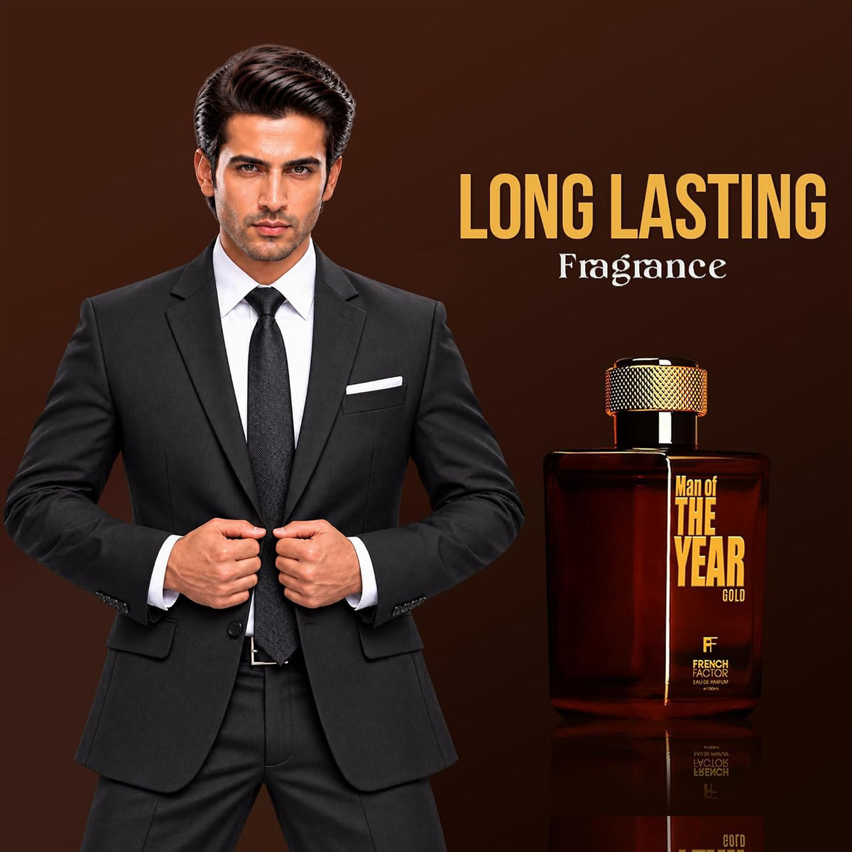 French Factor Man of The Year Gold Perfume For Man Long Lasting Fragrance With Woody Notes Eau De Parfum Gift For Boys (Pack of 1, 100ml)