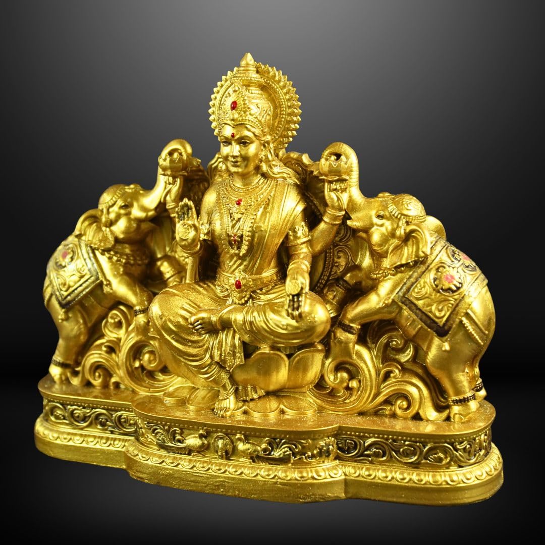 Goddess Lakshmi Laxmi Devi MATA Idol - 4.5 Inches Polystone Material Murti - Colour - Brass, Silver – Perfect Statue for Car Dashboard, Home, and Office Decor I