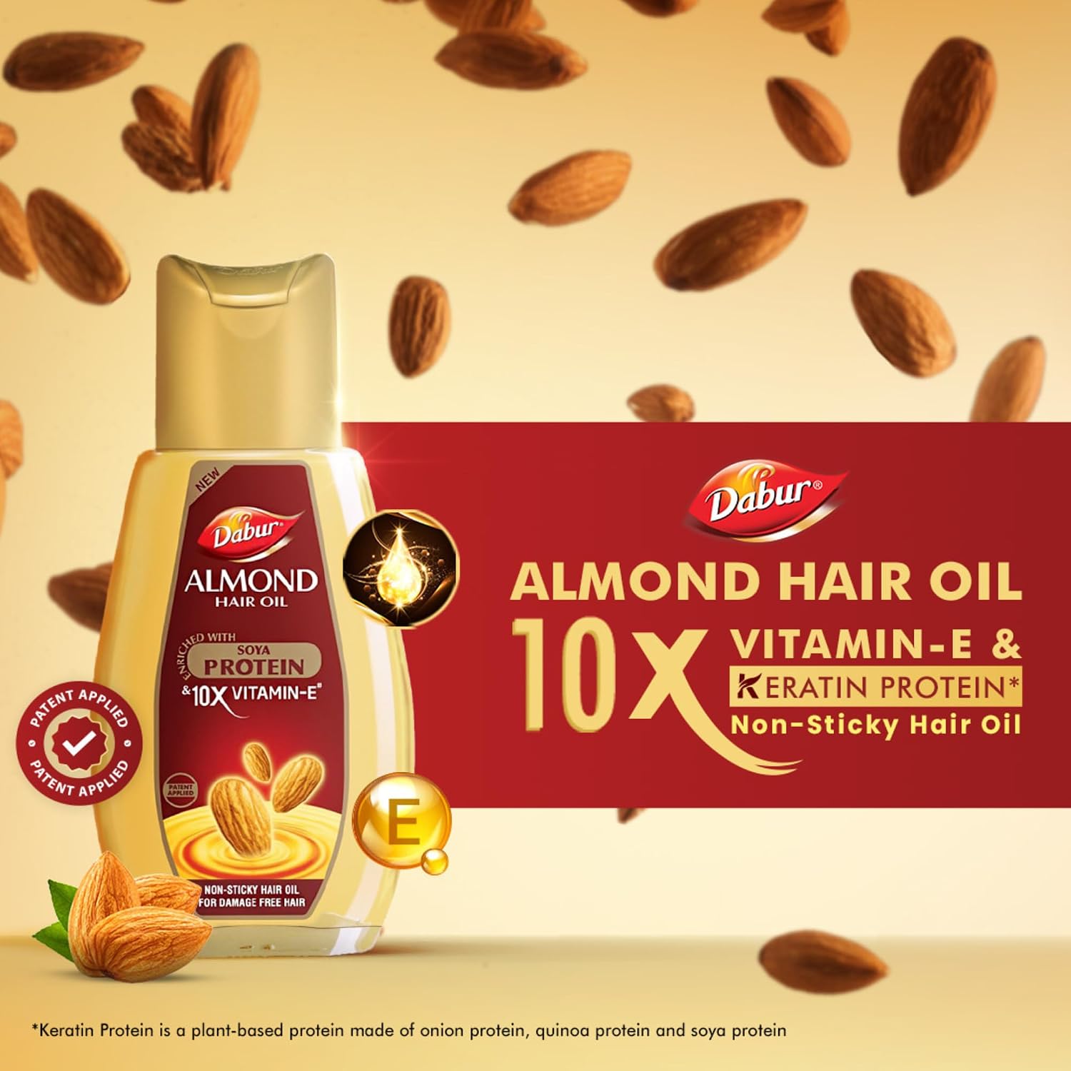 Dabur Almond Hair Oil - 870ml (290ml x 3) | Provides Damage Protection | Non Sticky Formula | For Soft & Shiny Hair | With Almonds, Keratin Protein, Soya Protein & 10X Vitamin E