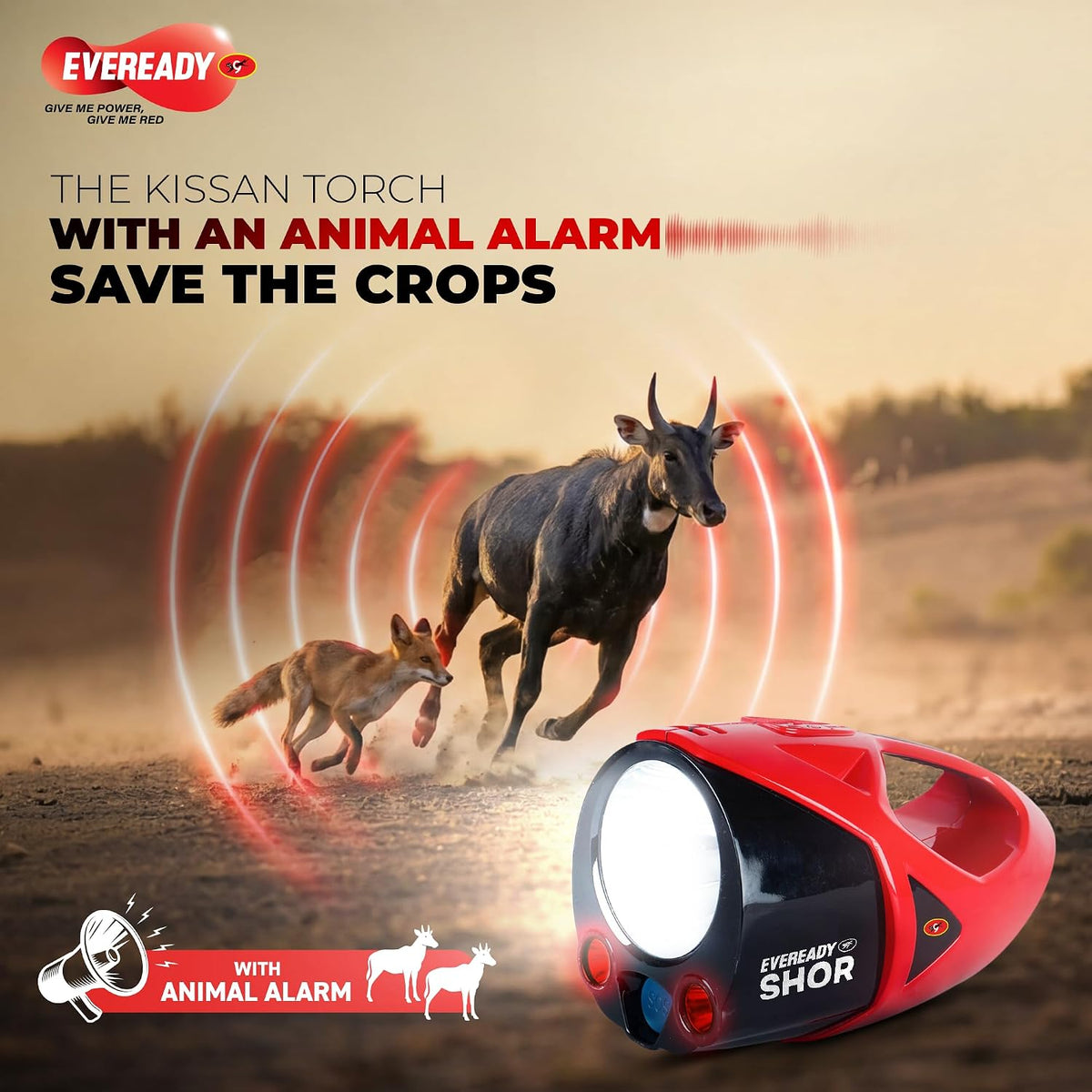 EVEREADY Shor DL190, Commander Torch, 5W Front Light & 3W Sidelight, Rechargeable, USB Type-C Fast Charging, Light Strobe, 100 dBA Animal Alarm, Powered by Li-i