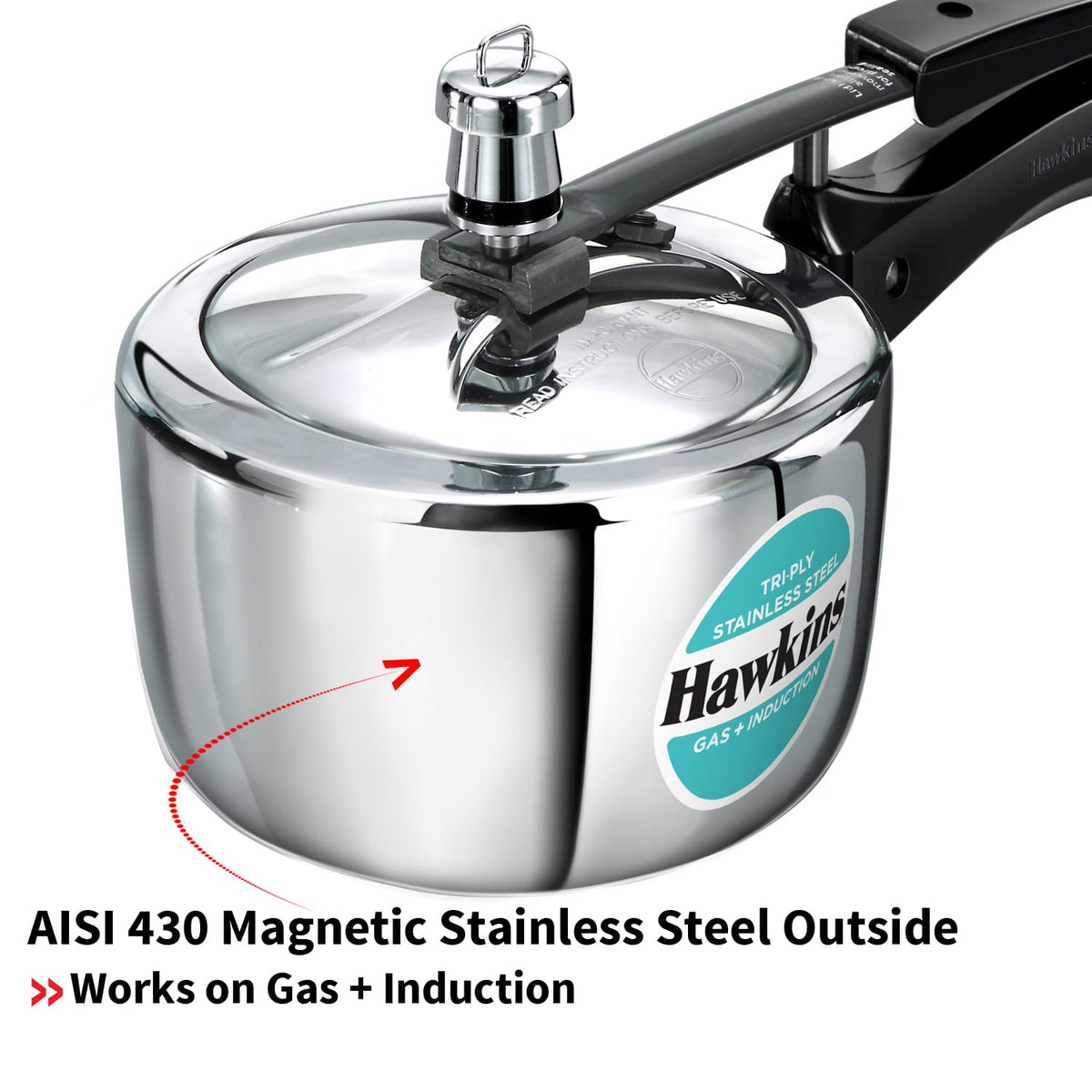 Hawkins 1.5 Litre Triply Stainless Steel Pressure Cooker, Inner Lid Induction Baby Cooker, Silver (HSST15) 1.5 Litres