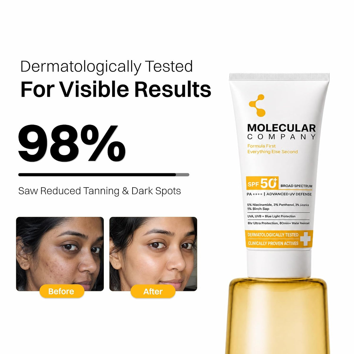 Molecular Company SPF 50+ Pa++++ Face Sunscreen Gel, 50g x 3 | 2X Moisturising than Hyaluronic Acid | With 5% Niacinamide, 3% Panthenol, 3% Lecorice, 1% Birch S