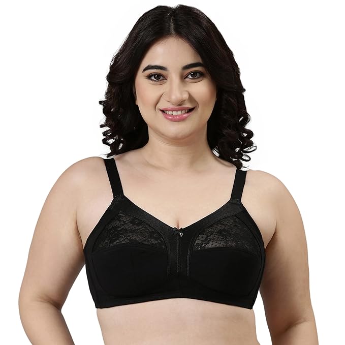 Enamor A014 Super Contouring M-Frame Full Support Bra - Supima Cotton, Non-Padded, Wirefree & Full Coverage 34(C) / BLACK