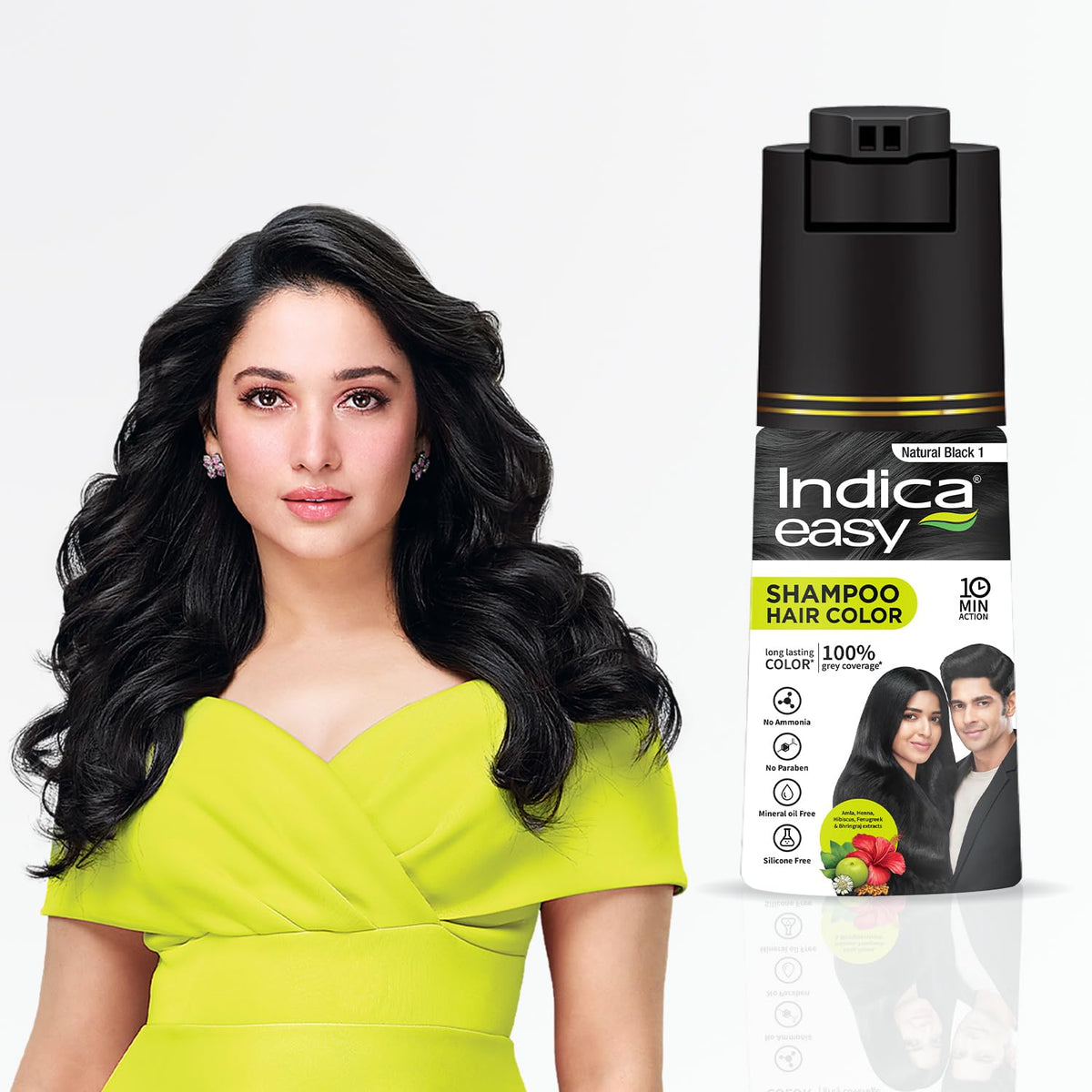 Indica Hair Color Shampoo|Natural Black|Ammonia Free|180ml Natural Black 180 ml (Pack of 1)