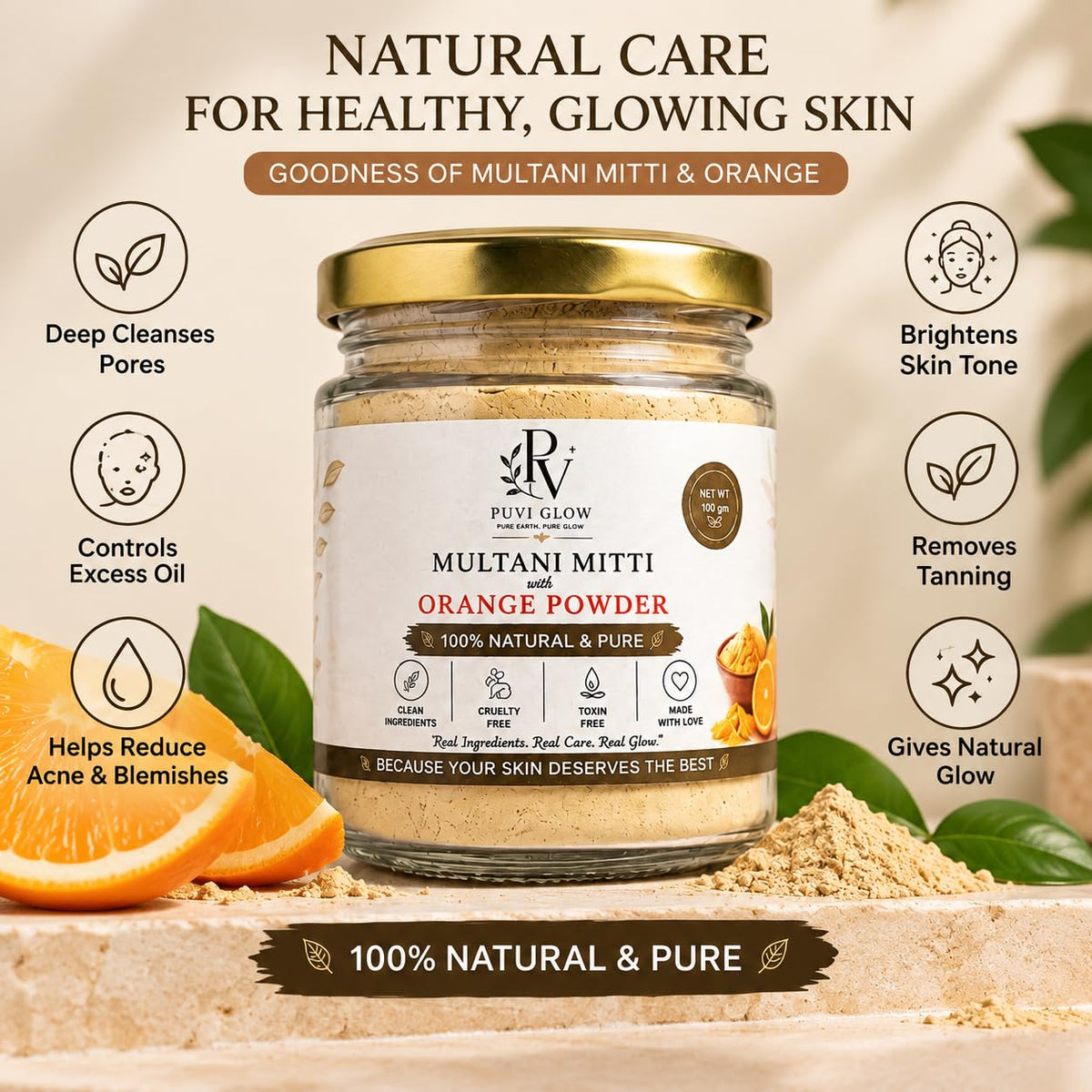 Naturals Orange And Multani Mitti Powder For Face Pack Skin Brightening Pack (100 Grams Each)