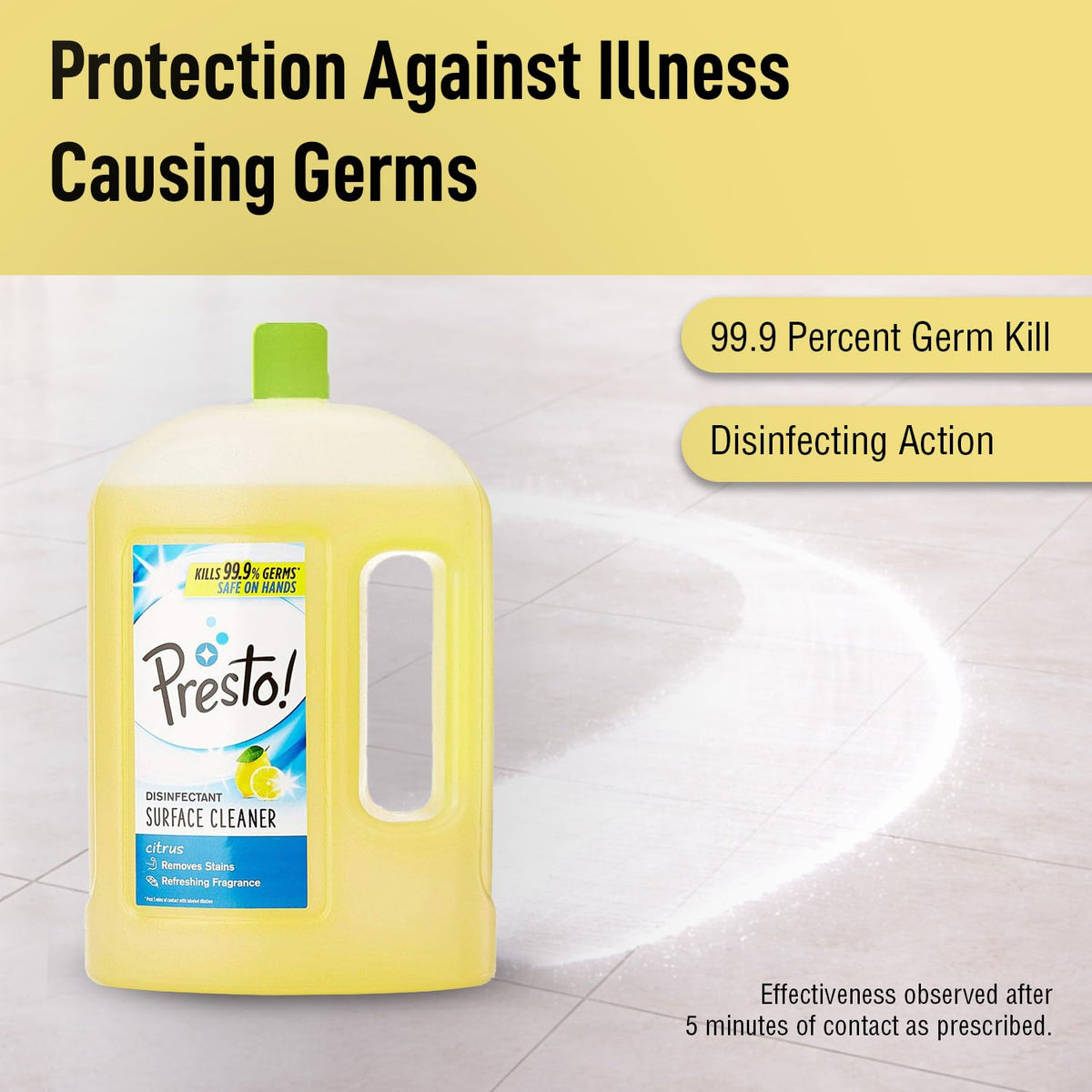 Amazon Brand - Presto! Disinfectant Surface & Floor Cleaner Liquid | Citrus | 2 Litre | 1 Can | Kills 99.9% Germs | Removes Stains | Safe on Hands Floor Cleaner