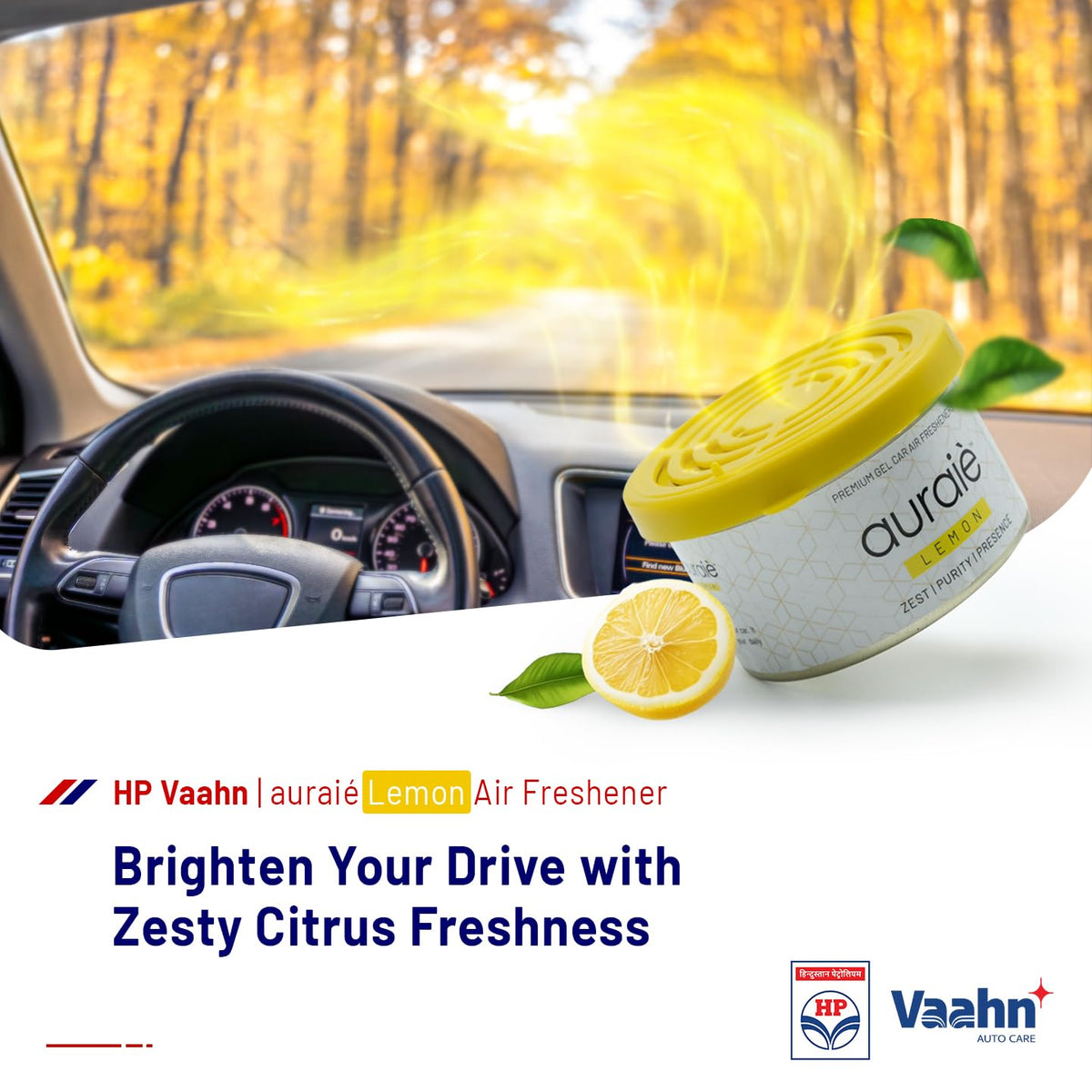 HP Vaahn Lemon Air Freshener for Dashboard & Car Interior | Gel Based Car Perfumes | Deodorizer for Dashboards & Vents | Premium Auto Interior Fragrance | Long-
