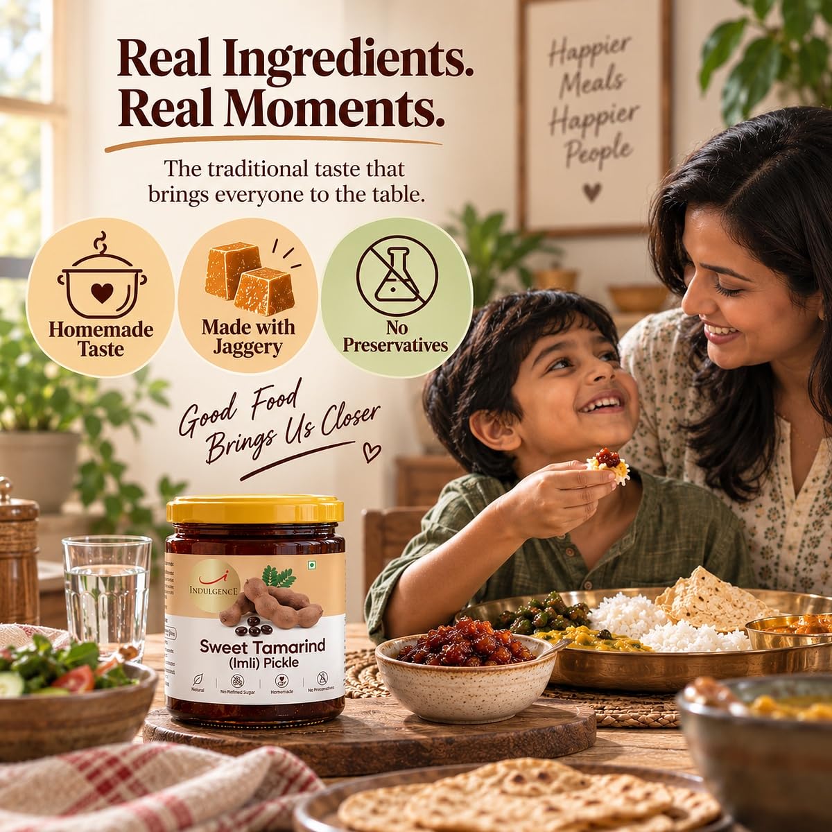 INDULGENCE Tamarind Pickle (Imli Achar) 200g × 2 | Sweet & Tangy | Organic Jaggery, Rock Salt, Red Chilli & Panch Phoran | No Refined Sugar, No Preservatives Pa