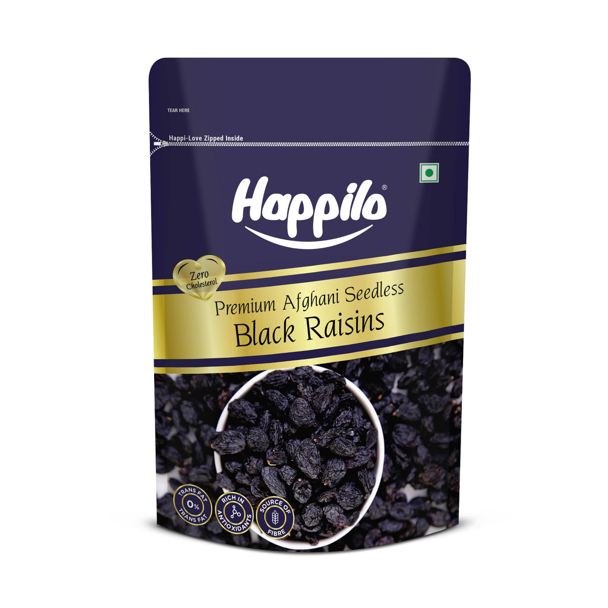 Happilo Premium Afghani Black Raisins Seedless 250g | Kali Kishmish/Kismis | Dry Fruits, Healthy Snacks | Rich in Fiber, Potassium & Antioxidants | Tasty & Nutr