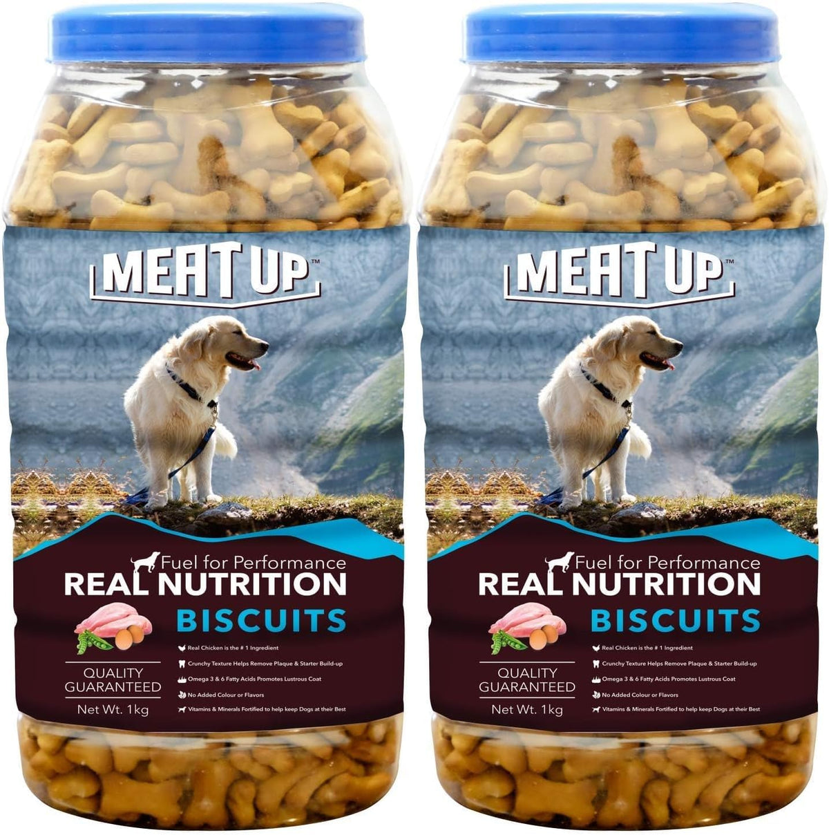 Meat Up Dog Treats Biscuits 2kg (2x1kg) | Real Chicken Flavour | Remove Plaque & Tartar Build-up | Vitamins & Minerals | Promotes Lustrous Coat 1 kg (Pack of 2)