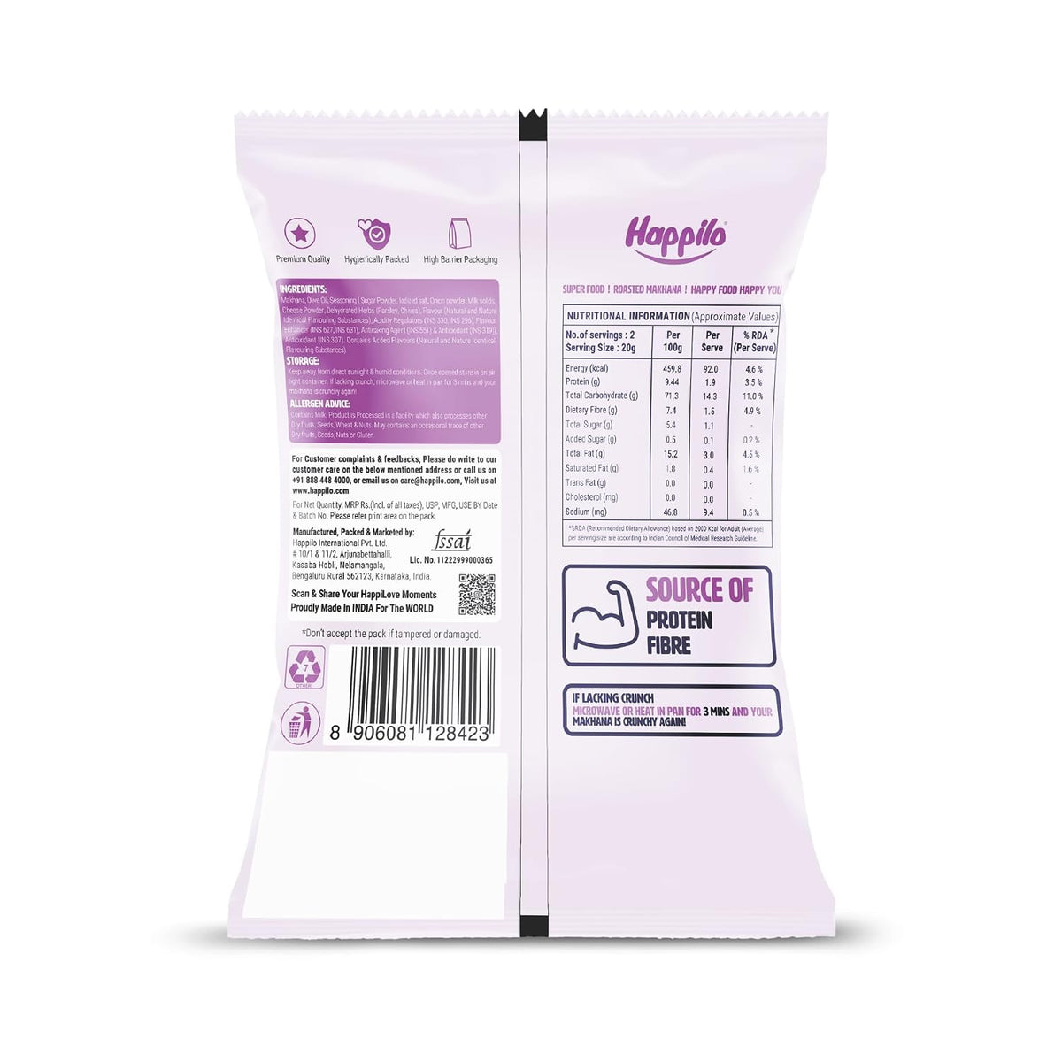 Happilo Premium Super Snack Makhana Cream & Onion 55g | Roasted Foxnuts, Phool Makhana | Tasty & Crunchy Snacks 55 g (Pack of 1)