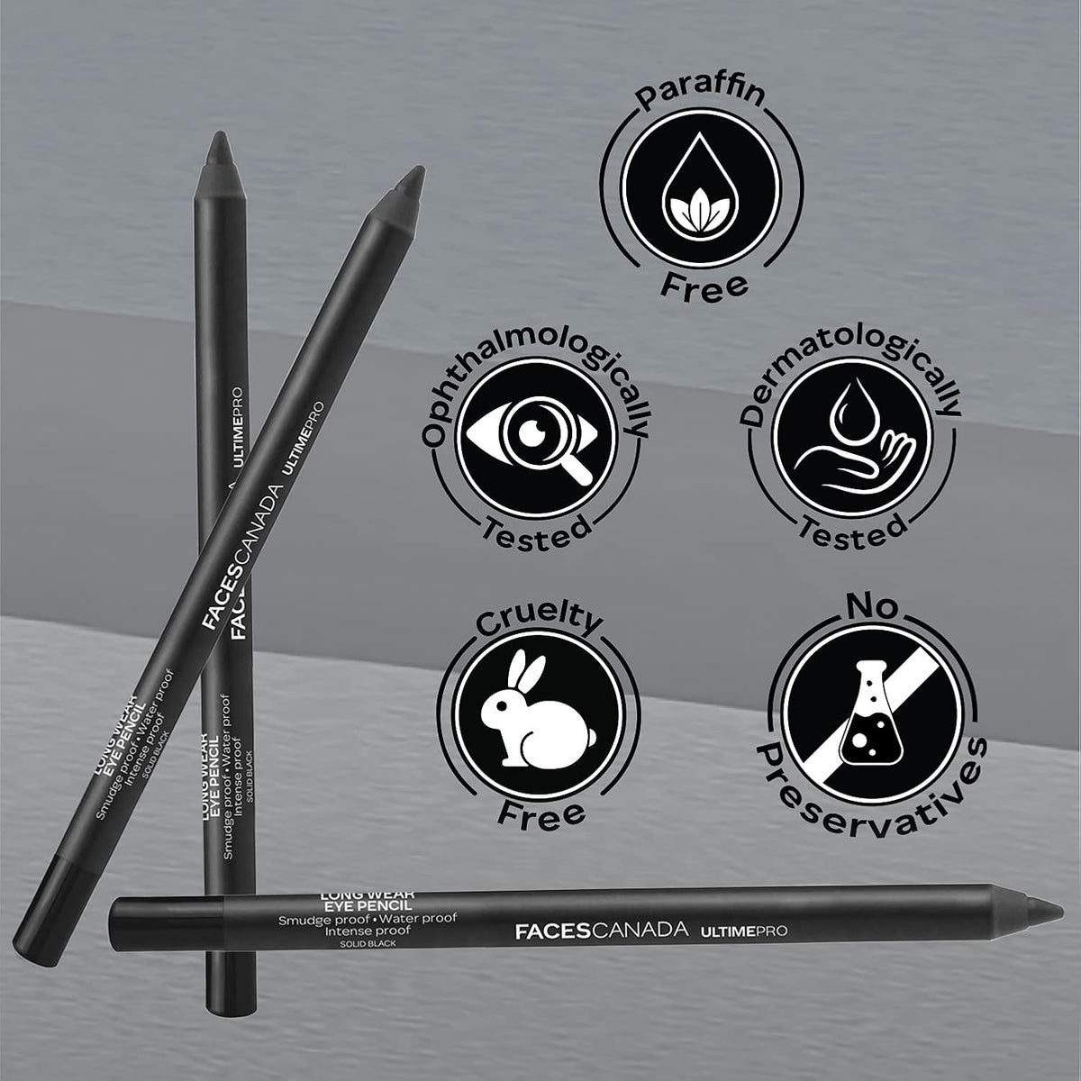 FACESCANADA Ultime Pro Longwear Opaque Eye Pencil - Solid Black 02, 1.2 G|8 Hr Long Stay|Smooth One Stroke Application|Intense Color Pay Off|Soft Blendable Form
