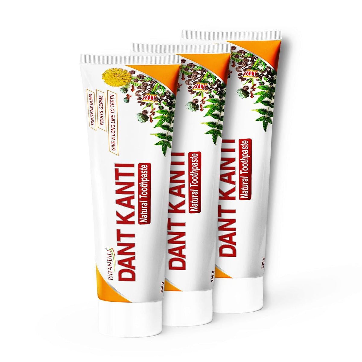 Patanjali Dant Kanti Natural Toothpaste 600g (200gx3), Super Saver Value Pack, Strengthens Teeth, Tightens Gums & Promotes a Cavity-Free, Healthy Smile (Pack of
