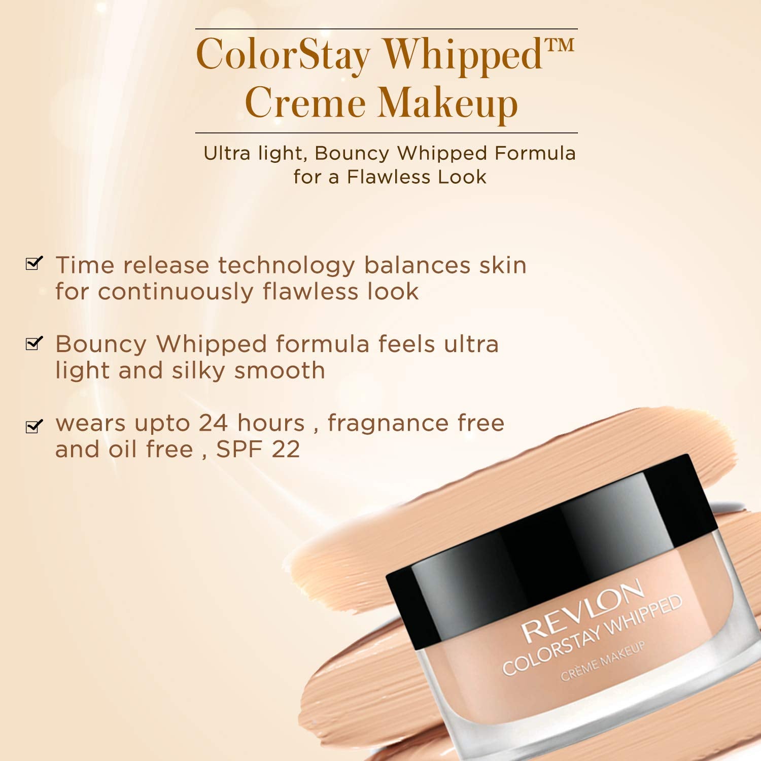 REVLON Colorstay Whipped Crème MakeupUltra-Light, Bouncy, Whipped Formula for A Flawless Look for Upto 24HR, Natural Ochre (180)