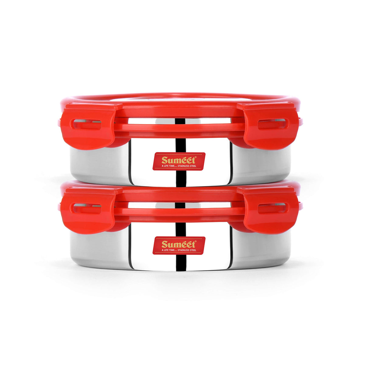 Sumeet Airtight & Leak Proof Steelexo S. S. Containers/Lunch Box with Stainless Steel Lid - Size 600ML Set of 2pc -Red 2PC Red - 600ML