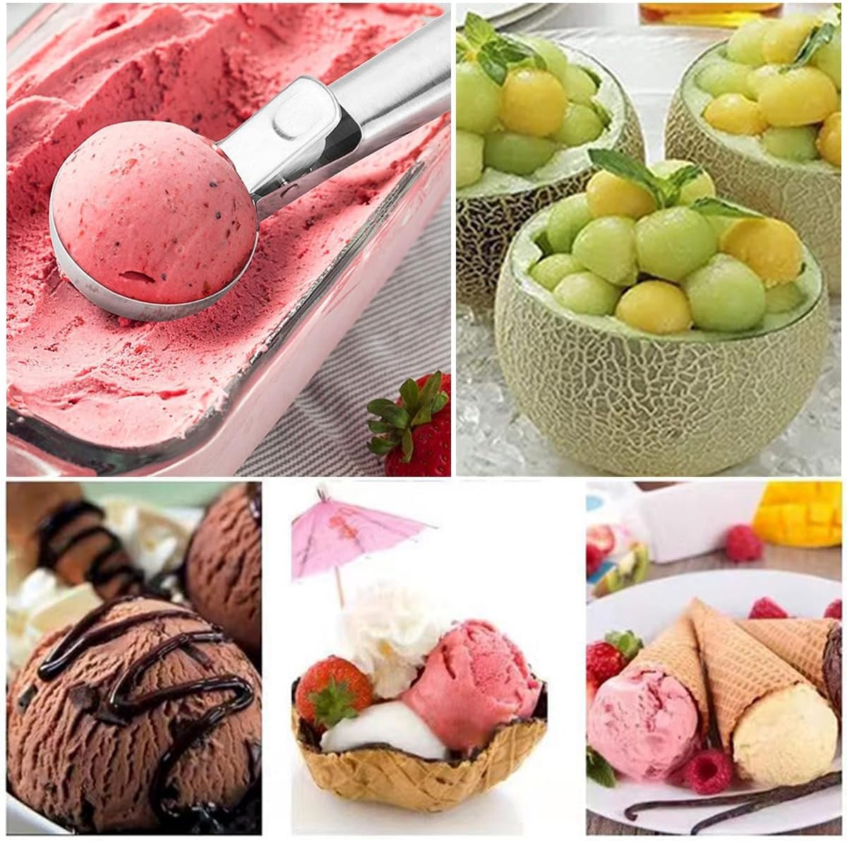 Sakoraware Multipurpose Ice Cream Scoop, Spring Handle Premium Stainless Steel Scooper for Icecream, Muffins Melon Cookie Dough Cutter, Dessert Serving Kitchen