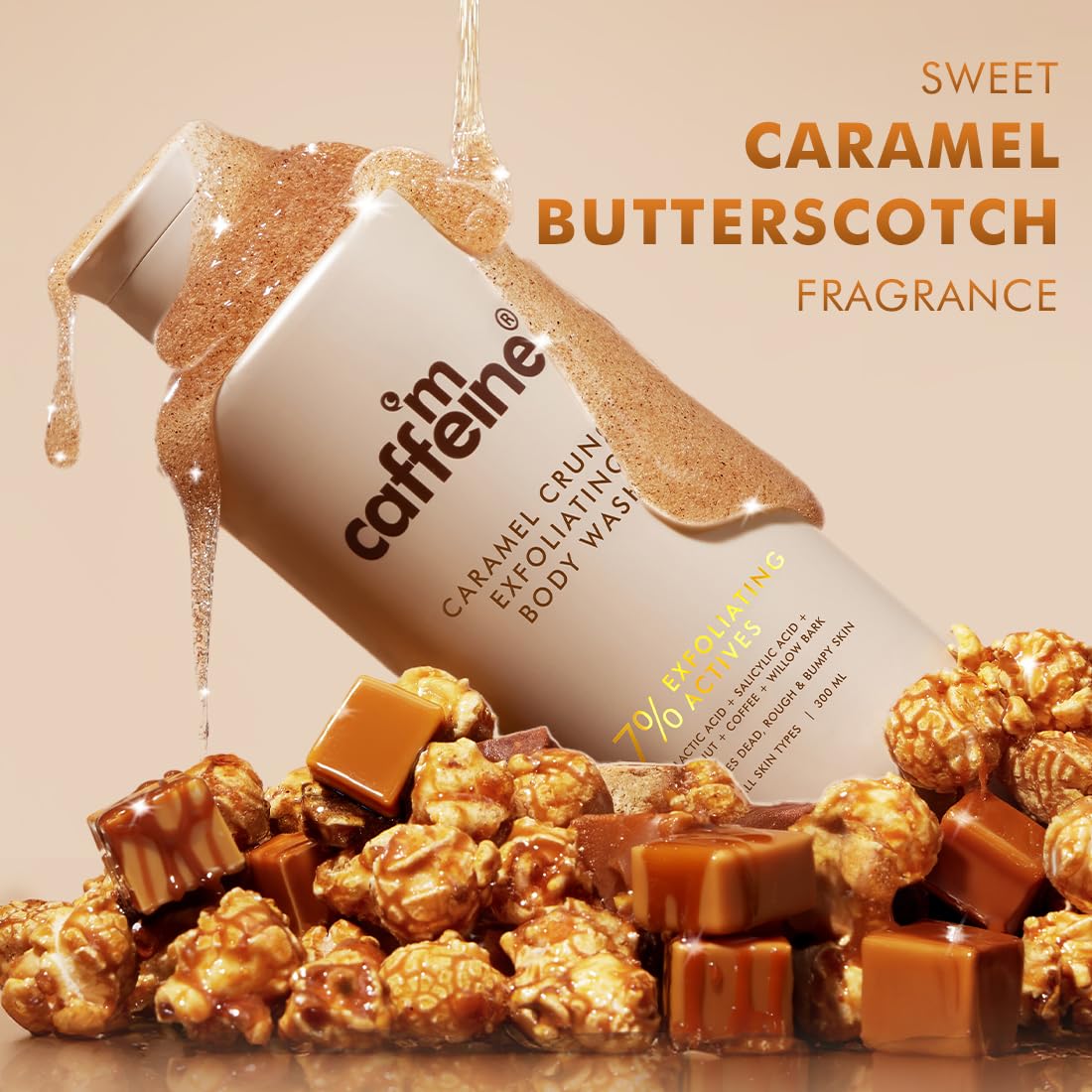 mCaffeine Caramel Care Duo with 7% Exfoliating Body Wash 300ml + 10% Coffee Body Scrub 175g | 1% Salicylic Acid, 2% Lactic Acid & AHA Blend |