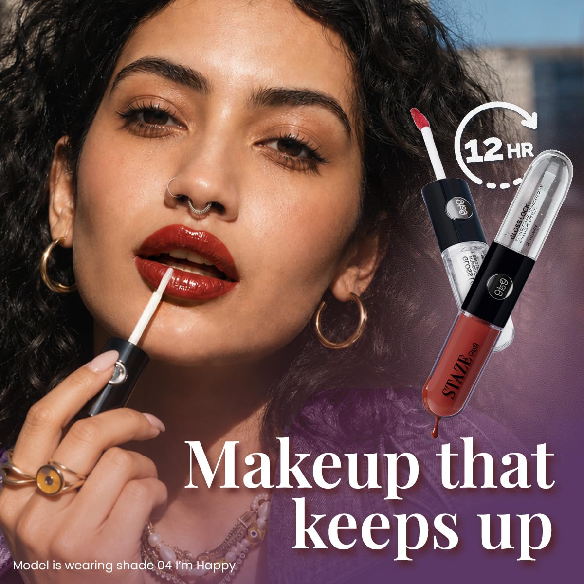 Staze Gloss Lock 2-in-1 Liquid Lipstick Matte Lipstick + High-Shine Transferproof Gloss 12H Long-lasting Intense Pigment Lightweight & Waterproof 06 I'm Feisty 7g