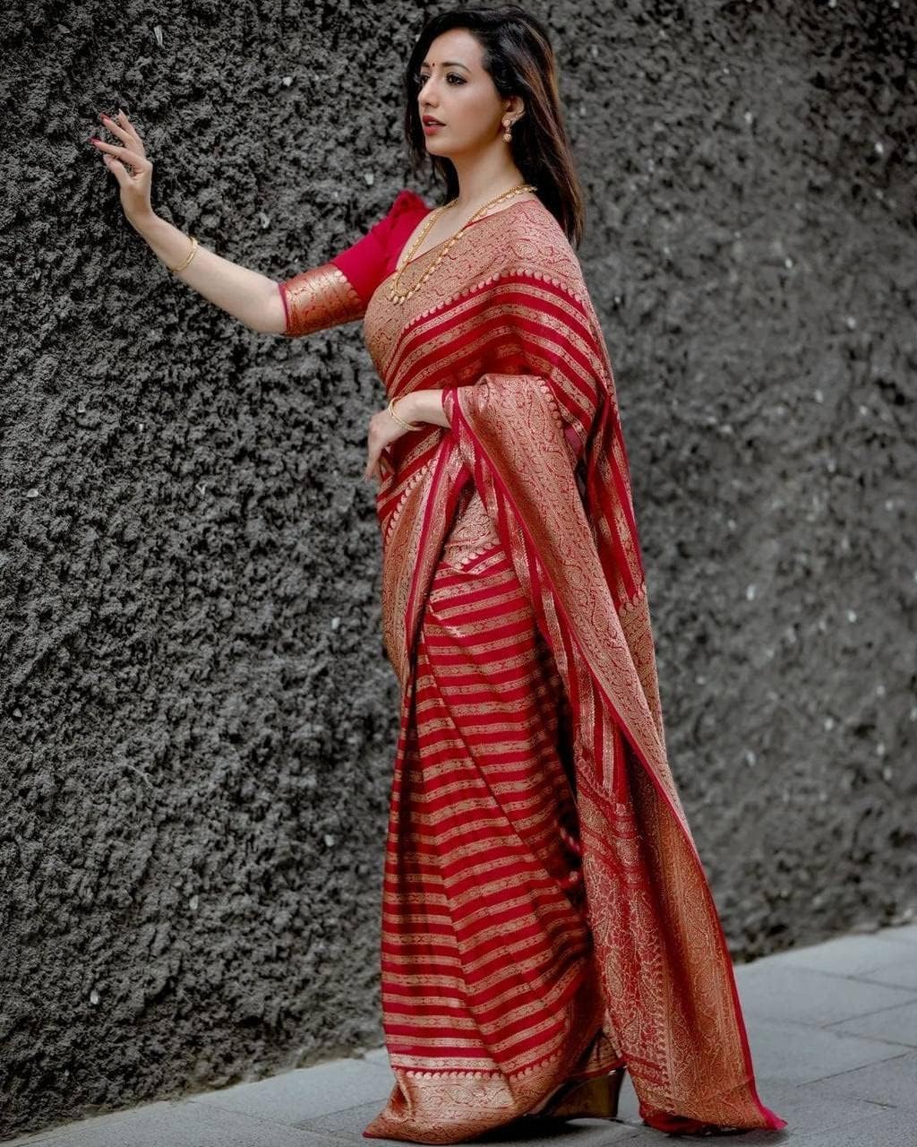 Yashika Fancy Banarasi Kanjivaram Women's Silk Saree with Blouse || AZ-YS-OG-ASHOKA-P, Red, One Size, Red, One size