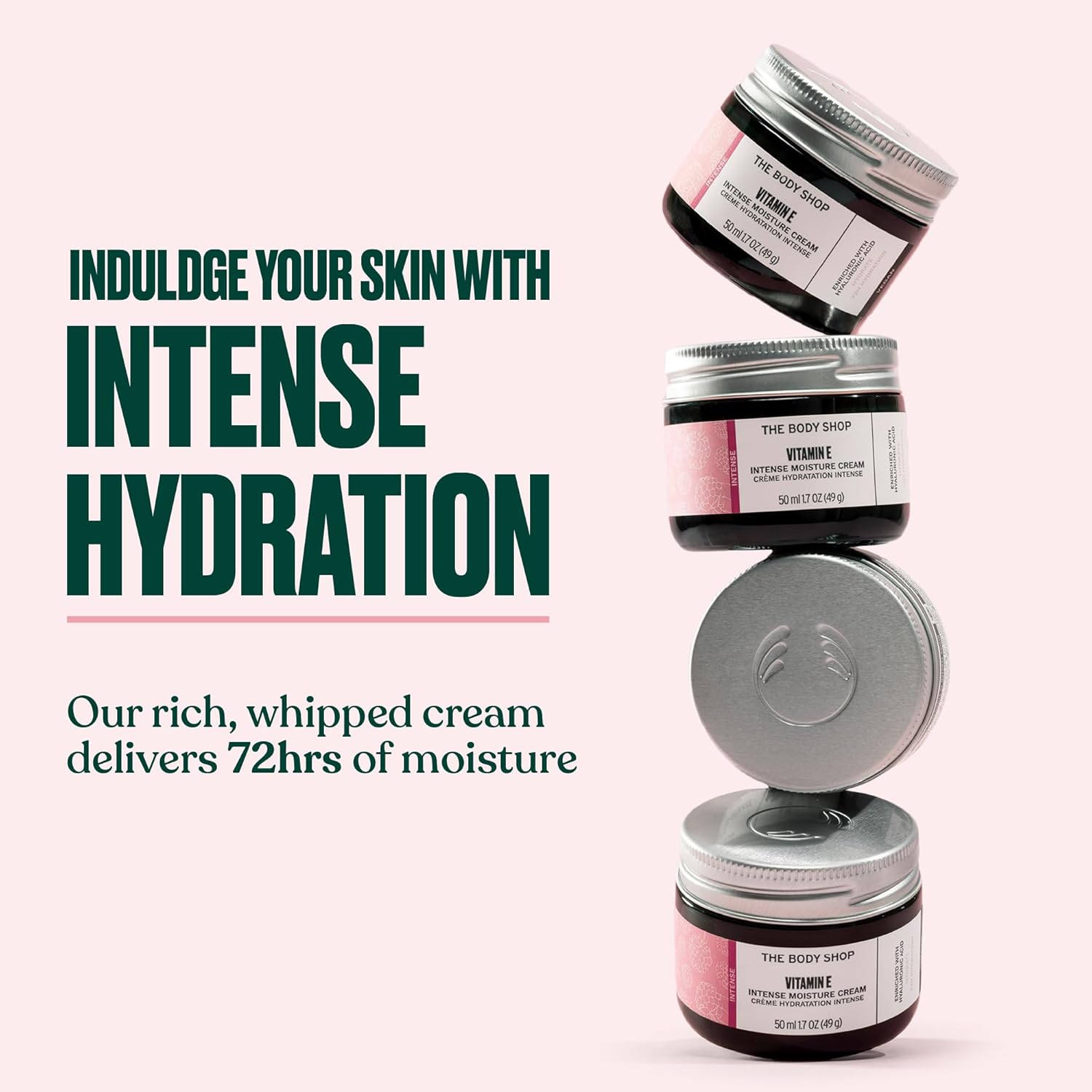 The Body Shop Vitamin E Intense Moisture Cream | 72hr Face Moisturizer with Hyaluronic Acid | Whipped Face Cream for Softer Smoother Skin, Vegan, 50 ml / 1.7 oz