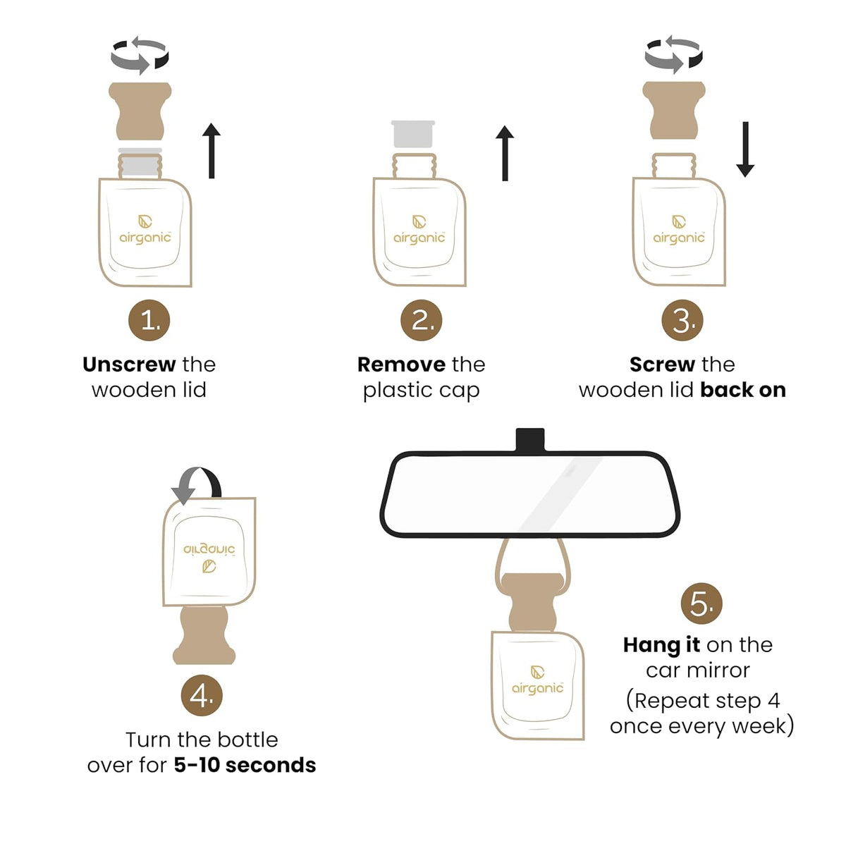AIRGANIC Aroma Swing - Pack of 3 (30 ml): Oud Wonders, Lavender & Snow Smog | Aroma with Essential Oils in Glass Bottle with Wooden Diffuser Lid | Hanging Car F